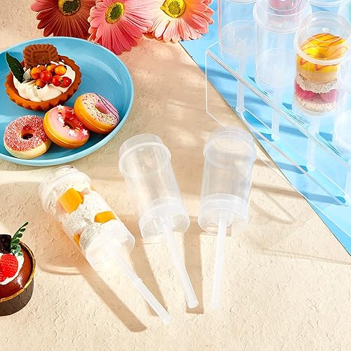 Miniatura 4 de Lenwen 400 recipientes de plástico transparente Push Pop Shooter Push Pop Shooter con tapas, base y palos para fiesta de cumpleaños, boda