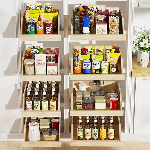 Miniatura 2 de ROOMTEC Organizador de gabinete extraíble con correderas de riel de extensión completa, estante extraíble de madera para armario de cocina,