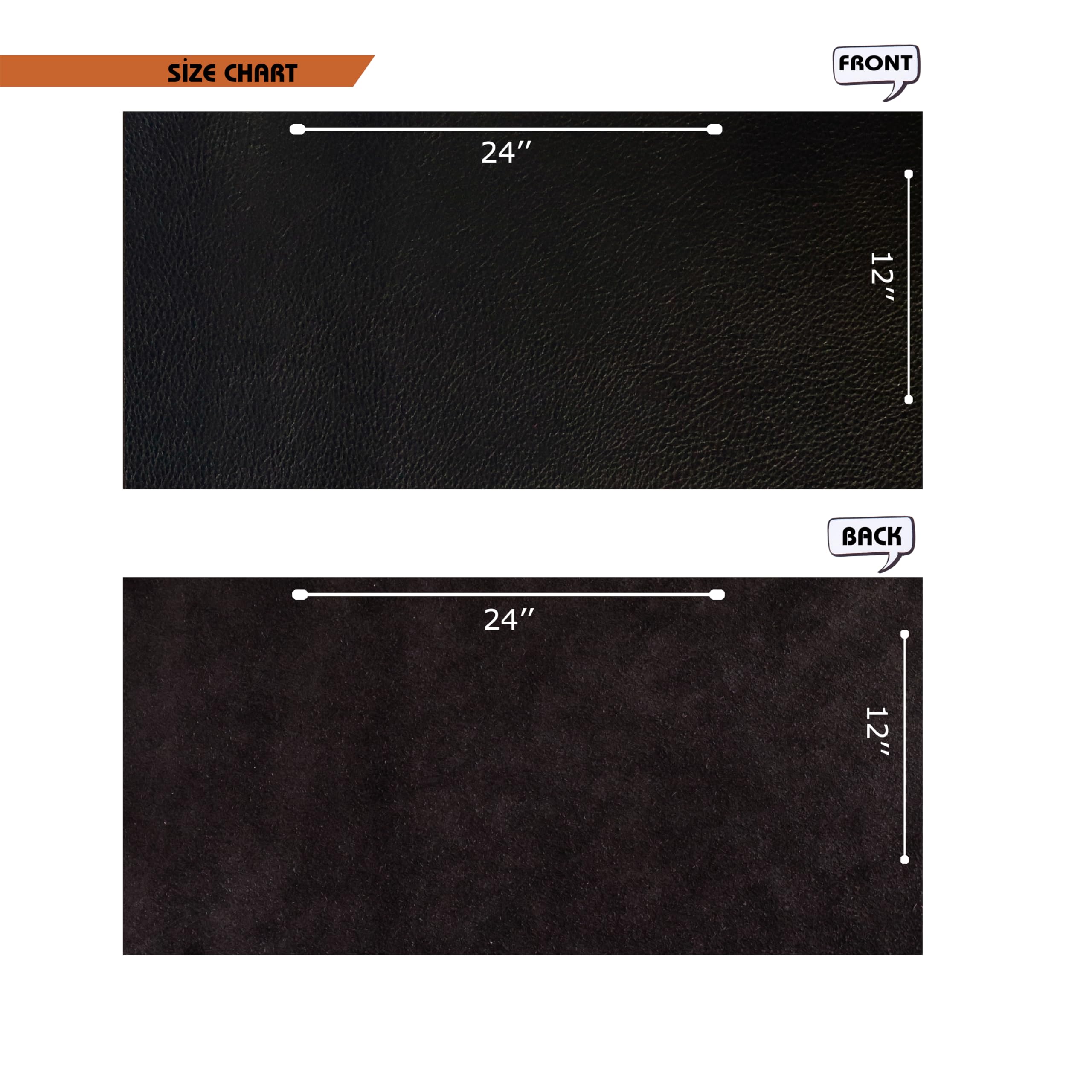 ADS Leather Hides Natural Grain Cow Leather Pre Cut Leather for Crafts Tooling Leather Square Sheets for Crafts Tooling Leather Sheets for Crafts Tooling Thickness 1.3-1.5 mm (Black, 12''x24'')