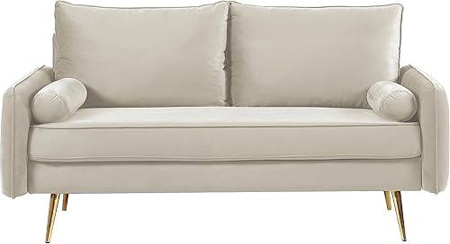 Kent - Sofá biplaza moderno, estilo europeo, de terciopelo, con patas cónicas, estilo vintage y diseño elegante, color marfil