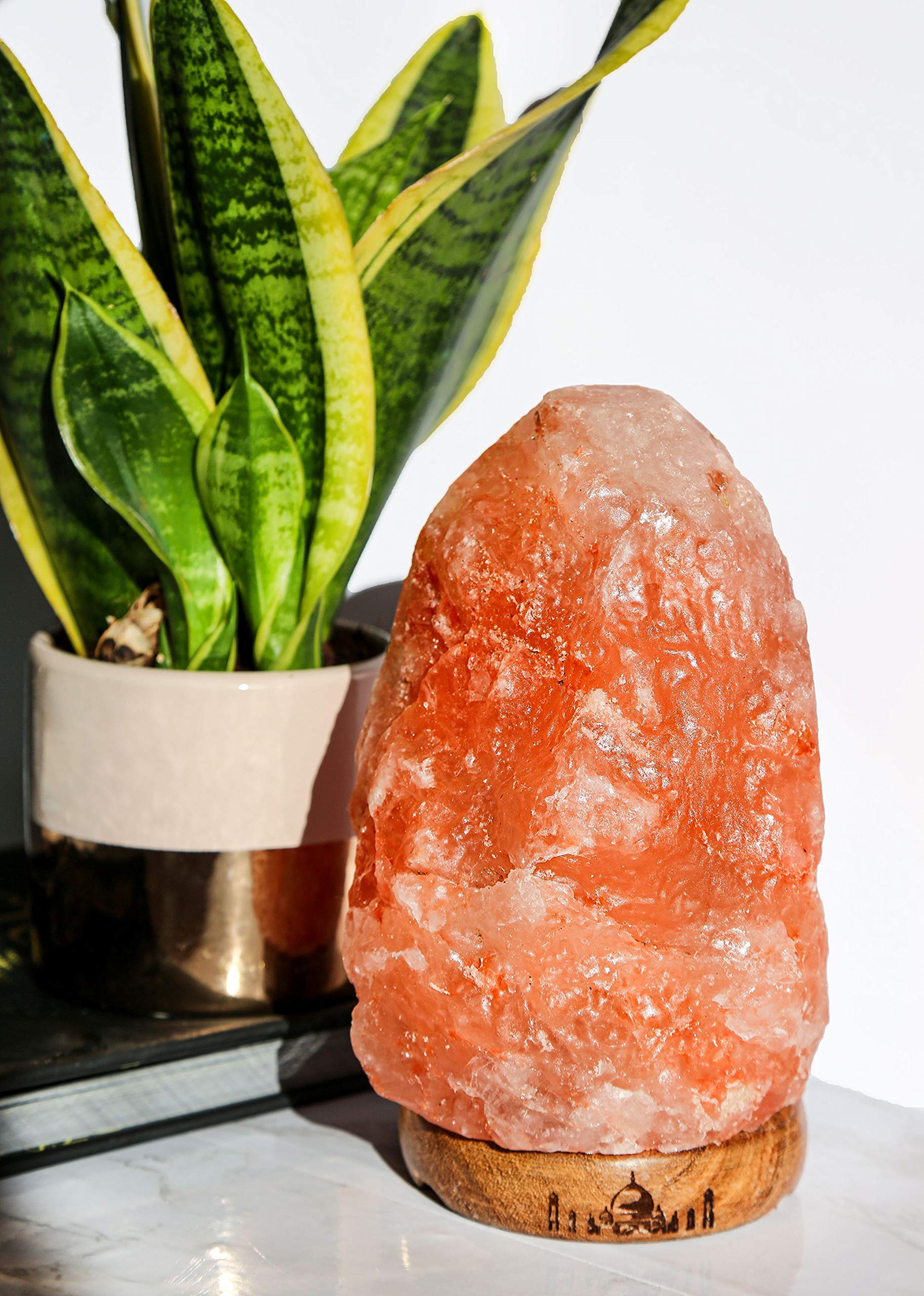 3-5KG Natural with Wooden Base Natural Himalayan Pink Salt LAMP 100% Pure & Natural Pink Rock Hand Crafted from Our Mine in The Himalayas - Dimmer Switch & Long Lasting Bulb inc