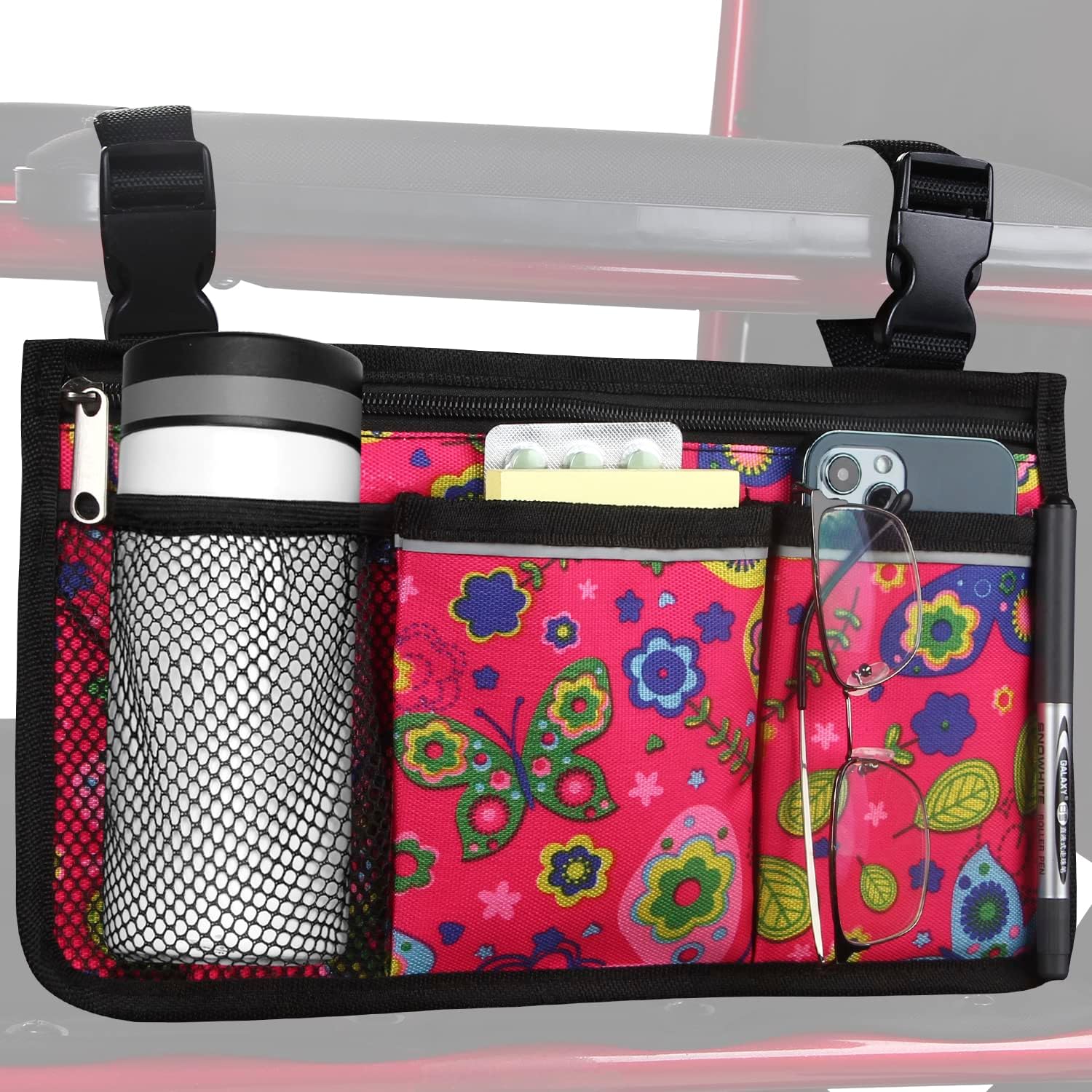 HSGEZUOQI Wheelchair Side Bag, Upgrade Flower Color Armrest Storage