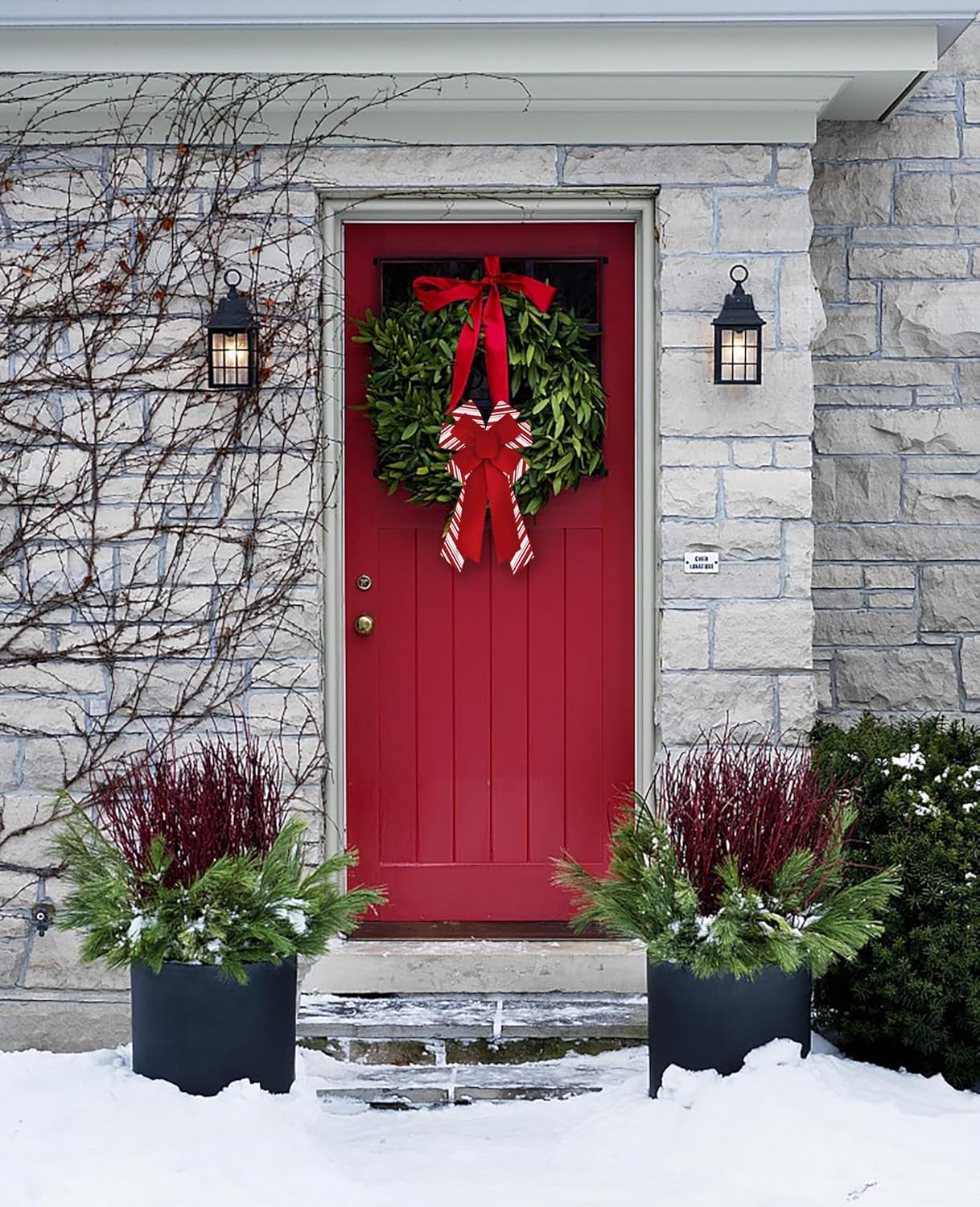 Large Christmas Bows for Wreath, Merry Christmas Wreath Bows White Red Stripes Burlap Bow Winter Holiday Craft Ribbon Bow Xmas Tree Bows for Front Door Christmas New Year Decorations - Image 7