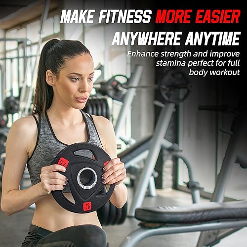 Miniatura 9 de Fitvids Olympic - Placa de pesas de hierro fundido de 2 pulgadas para entrenamiento de fuerza y levantamiento de pesas, estilo de revestimiento de