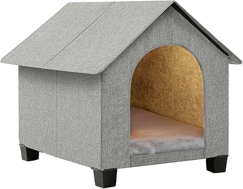 Miniatura 8 de Casa para perros al aire libre, cama plegable elevada para perros con alfombrilla de felpa extraíble para perros y gatos medianos de hasta 20.8