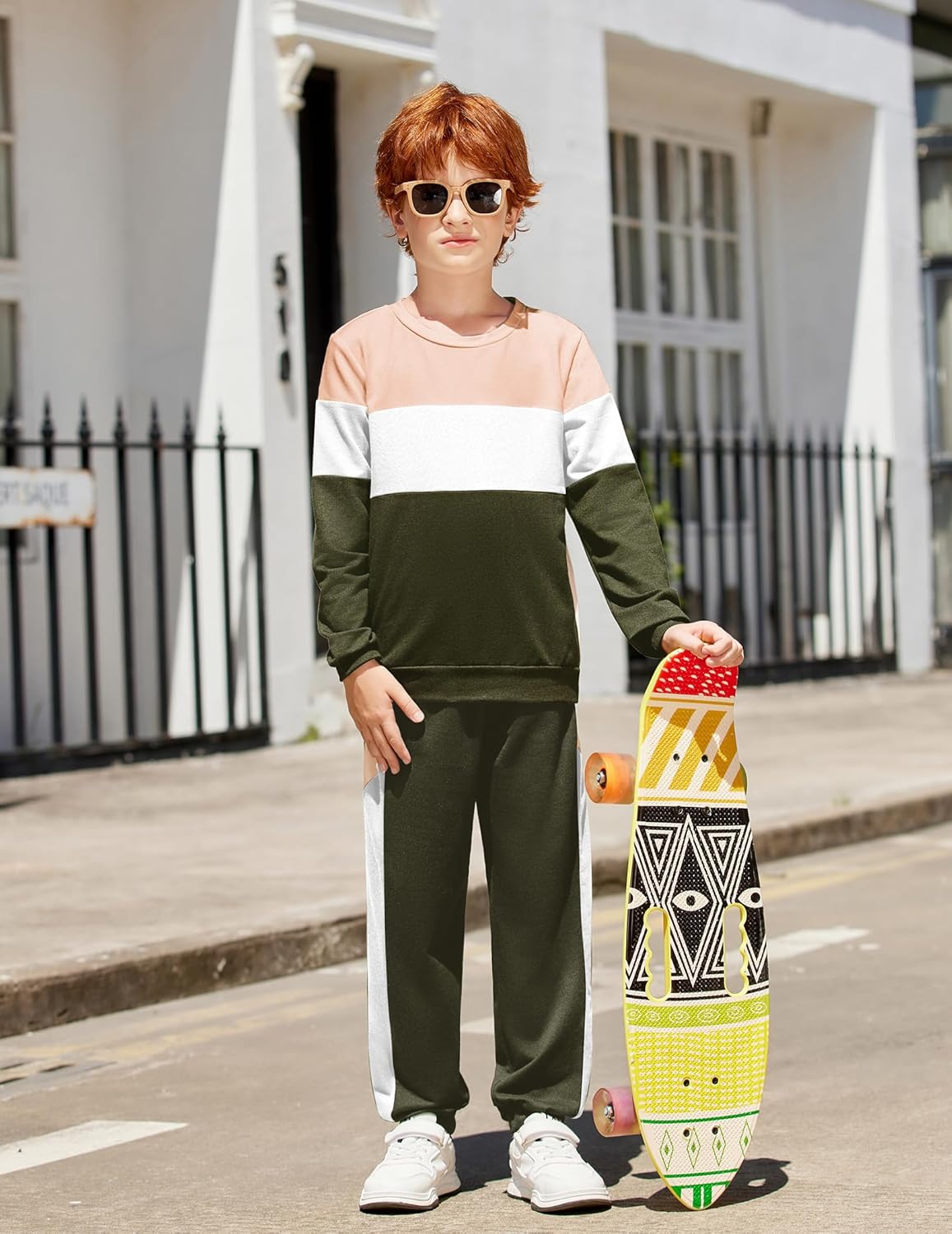 Arshiner Boys Clothes Color Block Sweatshirt & Casual Pants 2Pcs Fall Winter Outfits Set for Kids 2-12 Years - Image 2