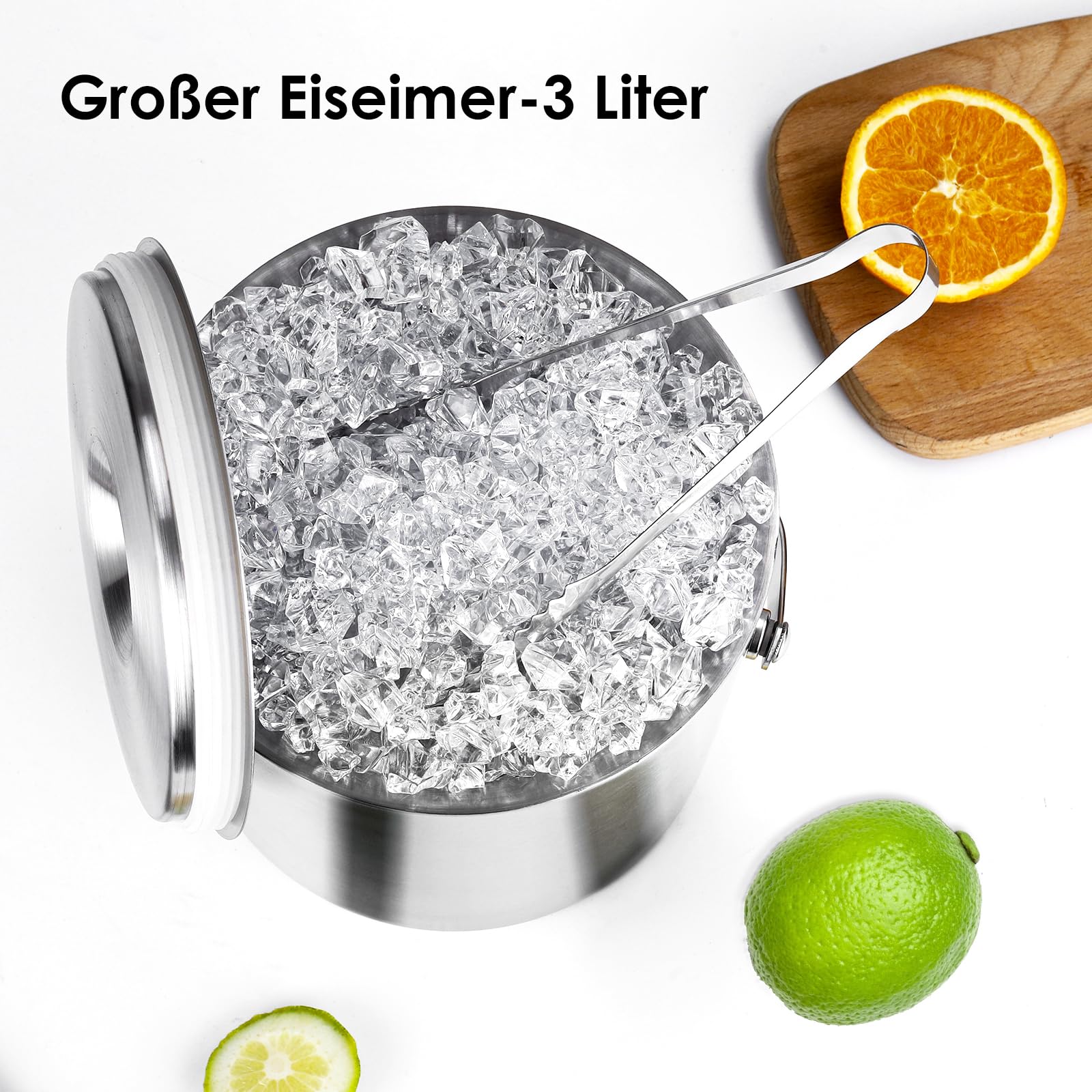 Secchiello Ghiaccio Acciaio Inox 3L Doppia Parete - Con Coperchio Per Champagne E Bibite - Foto 12