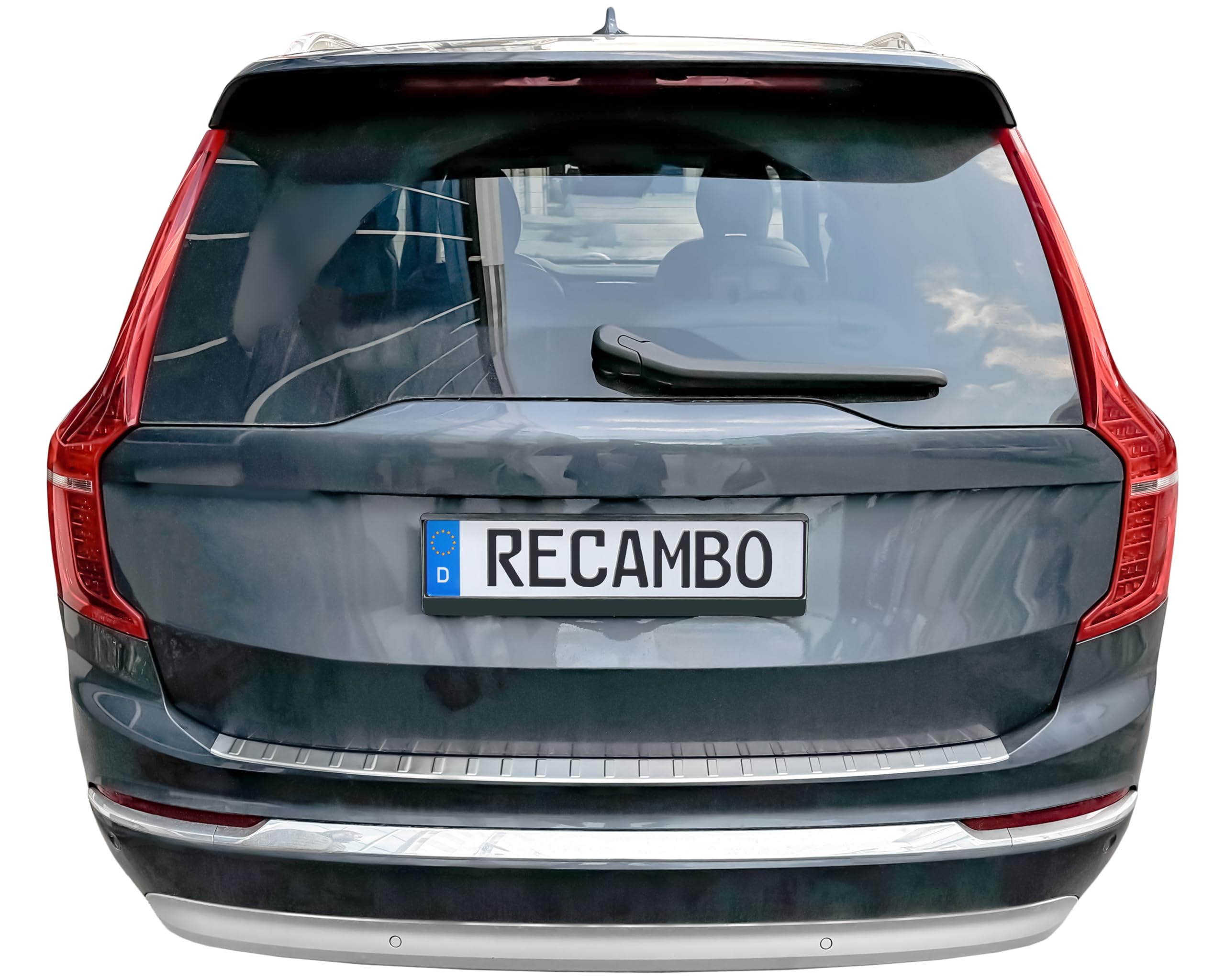 RECAMBO Ladekantenschutz Edelstahl kompatibel für Volvo XC90 II | BJ ab 2015 - matt gebürstet mit Textur - Styling und Schutz für die Stoßstange