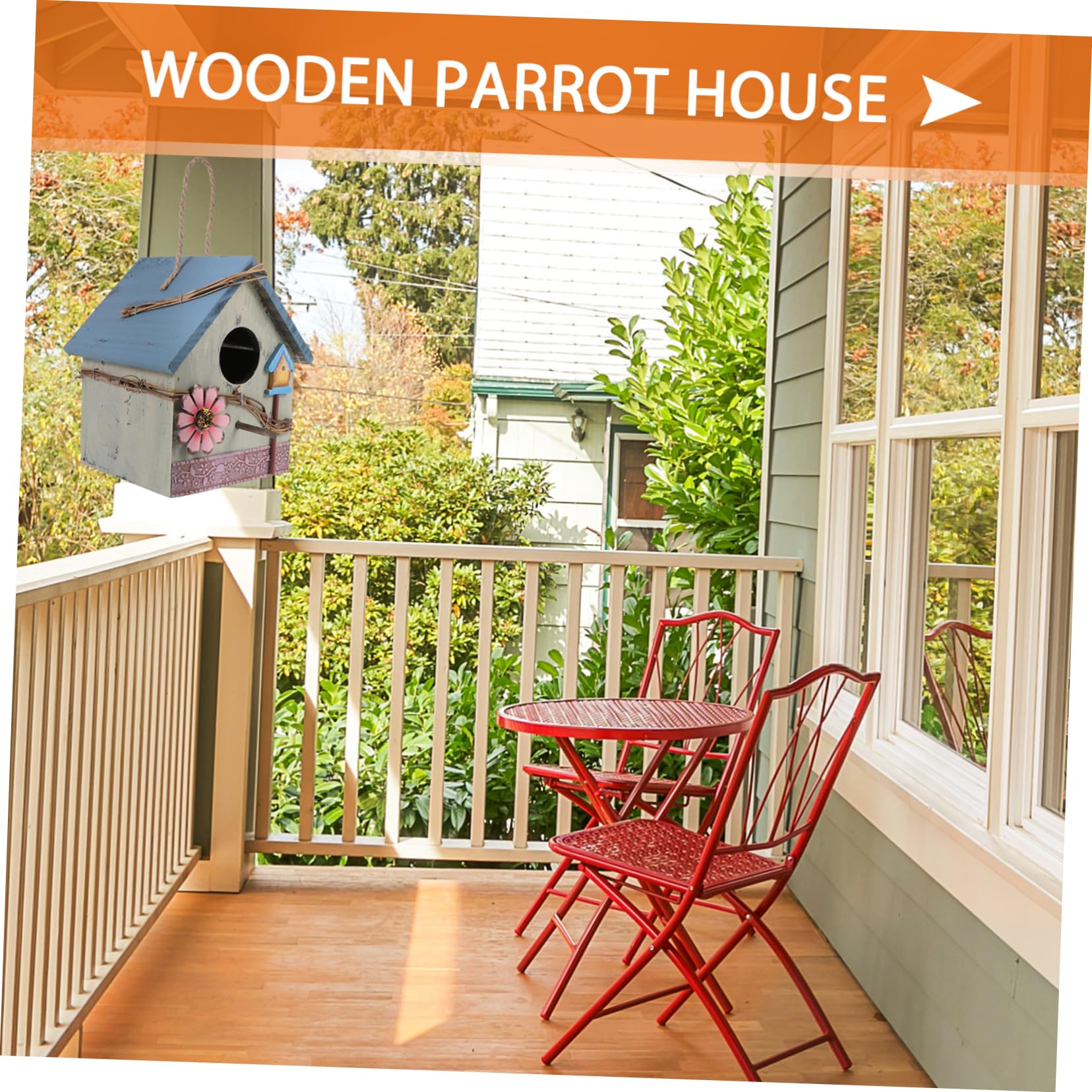 Casa de Pájaros de Madera Colgante para Loros y Aves Silvestres, Adorno Decorativo para Jardín y Terraza, Verde