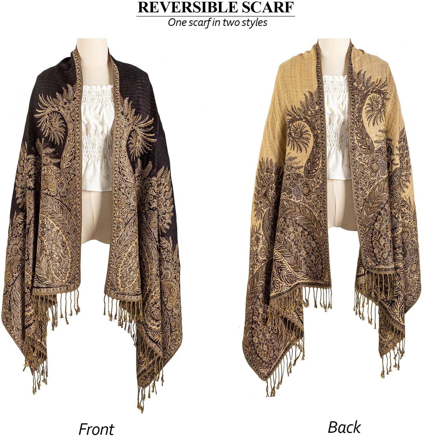 AUSEKALY Pashmina Feel Shawls Wraps for Women Rave Scarf Soft Silky Reversible Men Scarves - Image 7