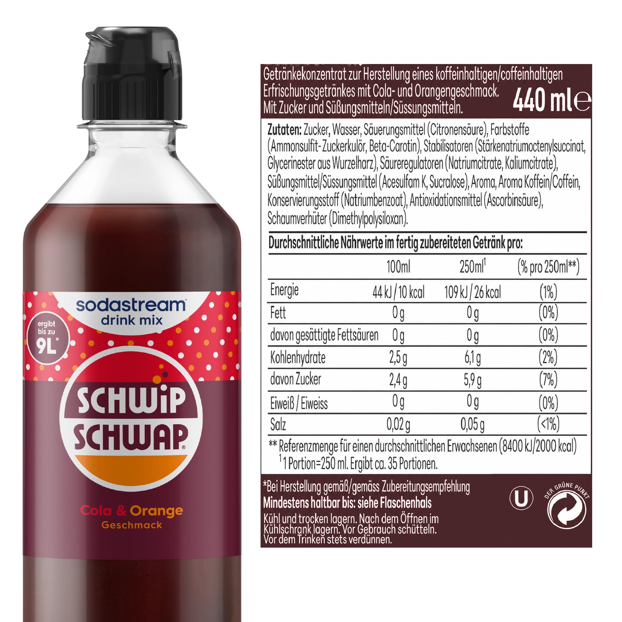 SodaStream drink mix Schwip Schwap · Cola-Orange Getränkesirup für Wassersprudler · 4 x 400ml