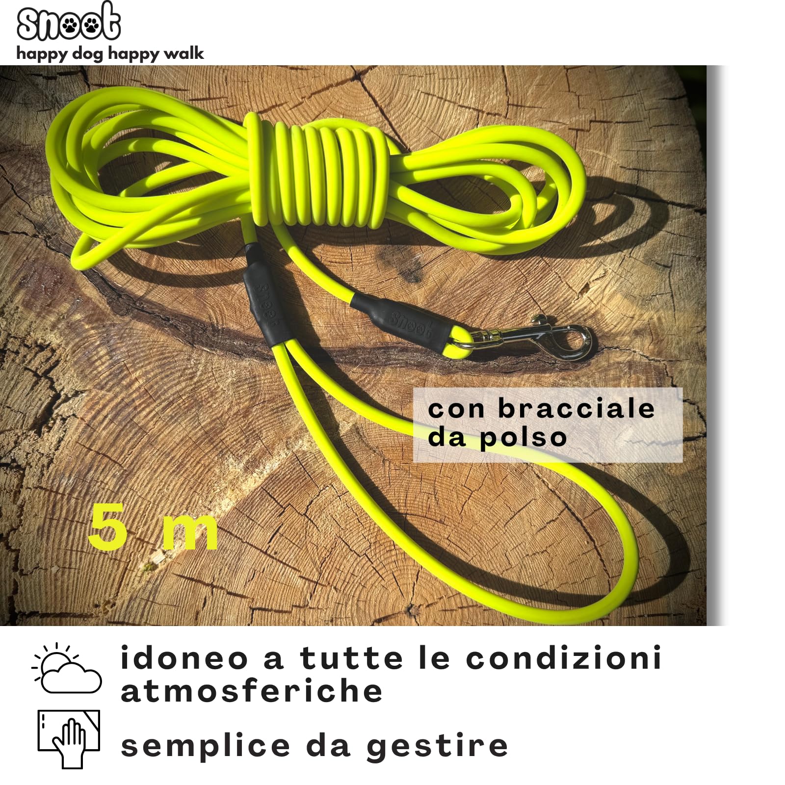 Guinzaglio Rotondo Per Cani SNOOT - 5 Metri, Impermeabile, Fino A 35 Kg, Con Cinturino Da Polso
