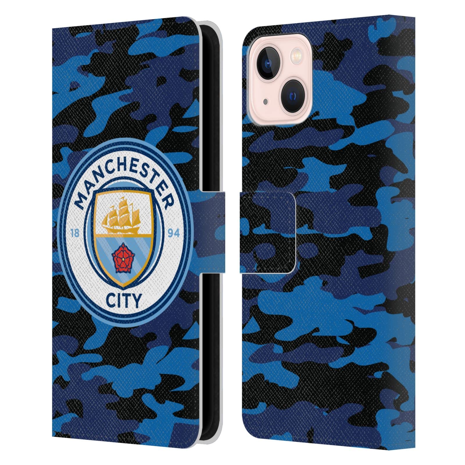 Head Case Designs Officially Licensed Manchester City Man City FC Dark Blue Moon Badge Camou Leather Wallet Case Compatible With Apple iPhone 13 — image 1
