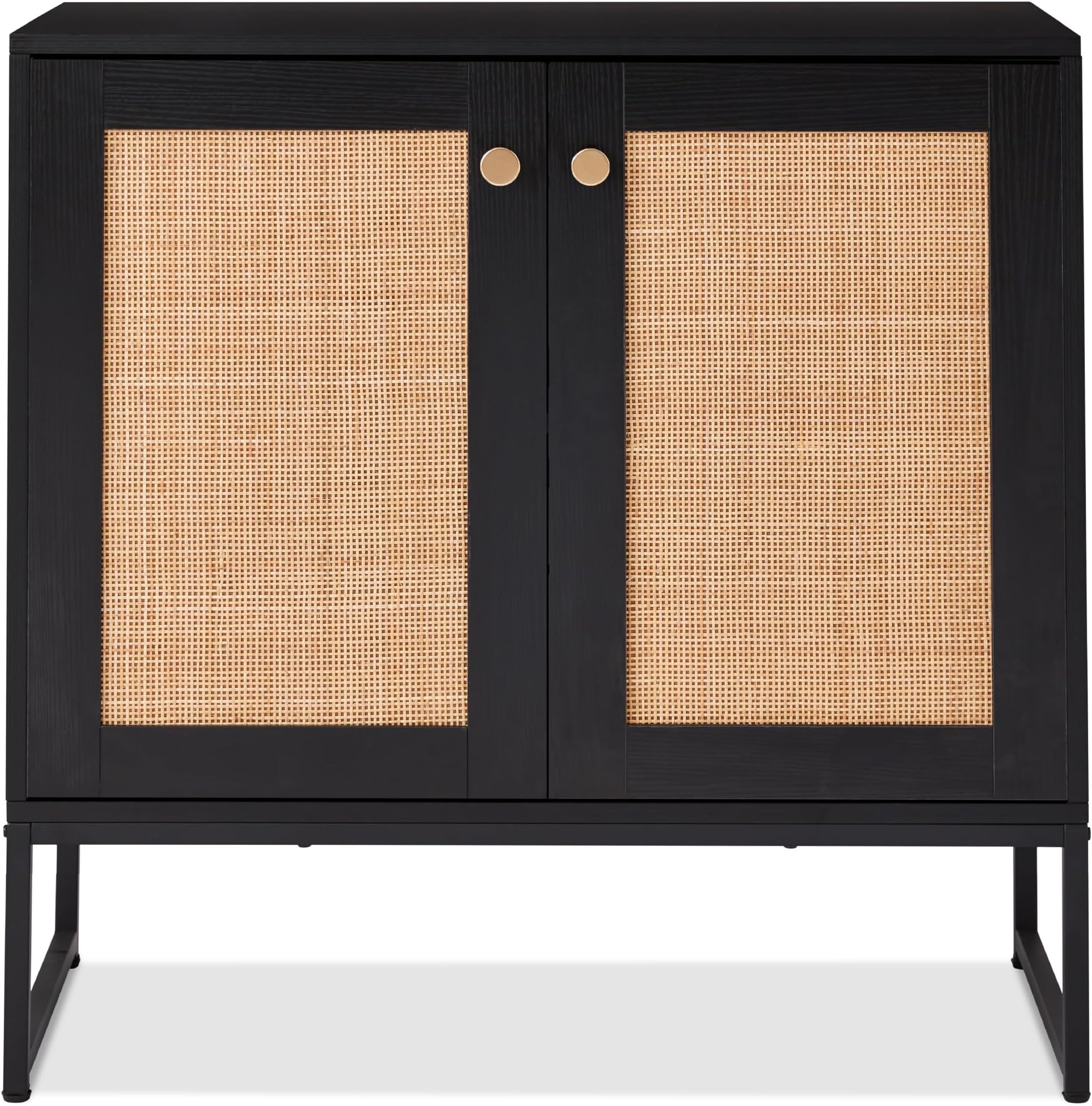 2-Door Rattan Storage Cabinet, Accent Furniture, Multifunctional Cupboard for Living Room, Hallway, Kitchen, Sideboard, Buffet Table w/Non-Scratch Foot Pads - Black