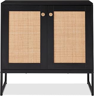 Best Choice Products 2-Door Rattan Storage Cabinet, Accent Furniture, Multifunctional Cupboard for Living Room, Hallway, Kitchen, Sideboard, Buffet Table w/Non-Scratch Foot Pads - Black
