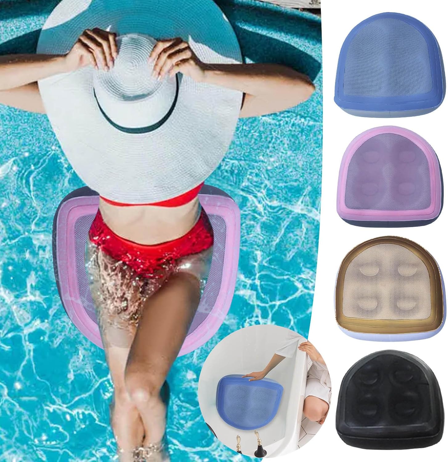 Hot Tub Seats for Adults, Inflatable Hot Tub Accessories with Suction Cup and Mesh, Inflatable and Water-Filled Dual Purpose Hot Tub Booster Seat Comfortable Soft Hot Tub Cushion (Purple & Blue)