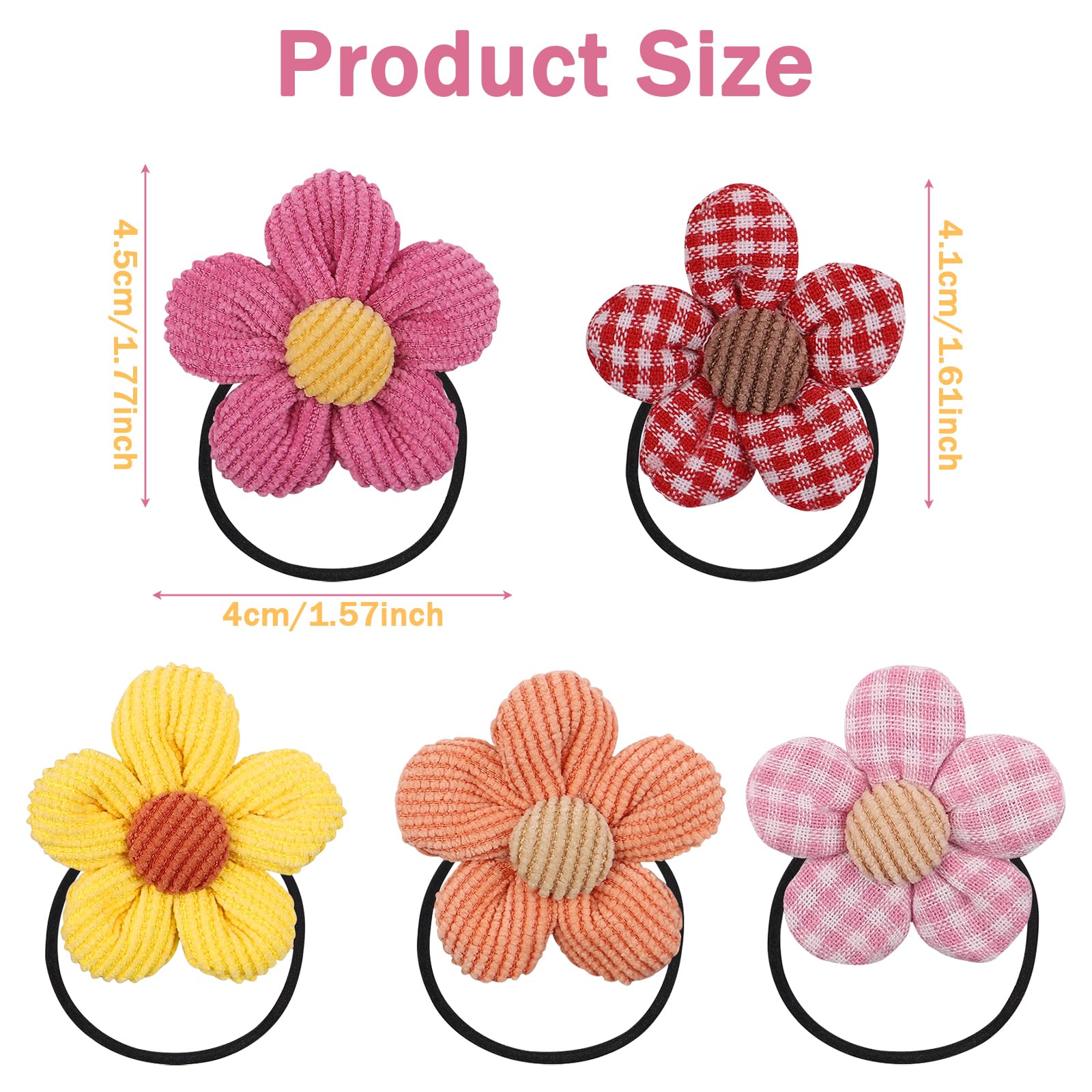 10PCS Hair Flower for Girls,Cute Soft Seamless Flowers Toddler Elastic Hair Bands Ponytail Holder for Girls Women Hair No Damage Accessories - Image 2