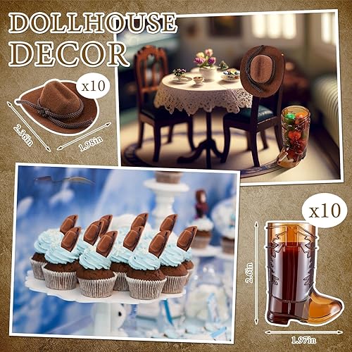 Miniatura 2 de Hercicy 20 piezas de mini sombreros de vaquero de vaquera para decoración de fiesta occidental, bota pequeña y sombrero para botellas