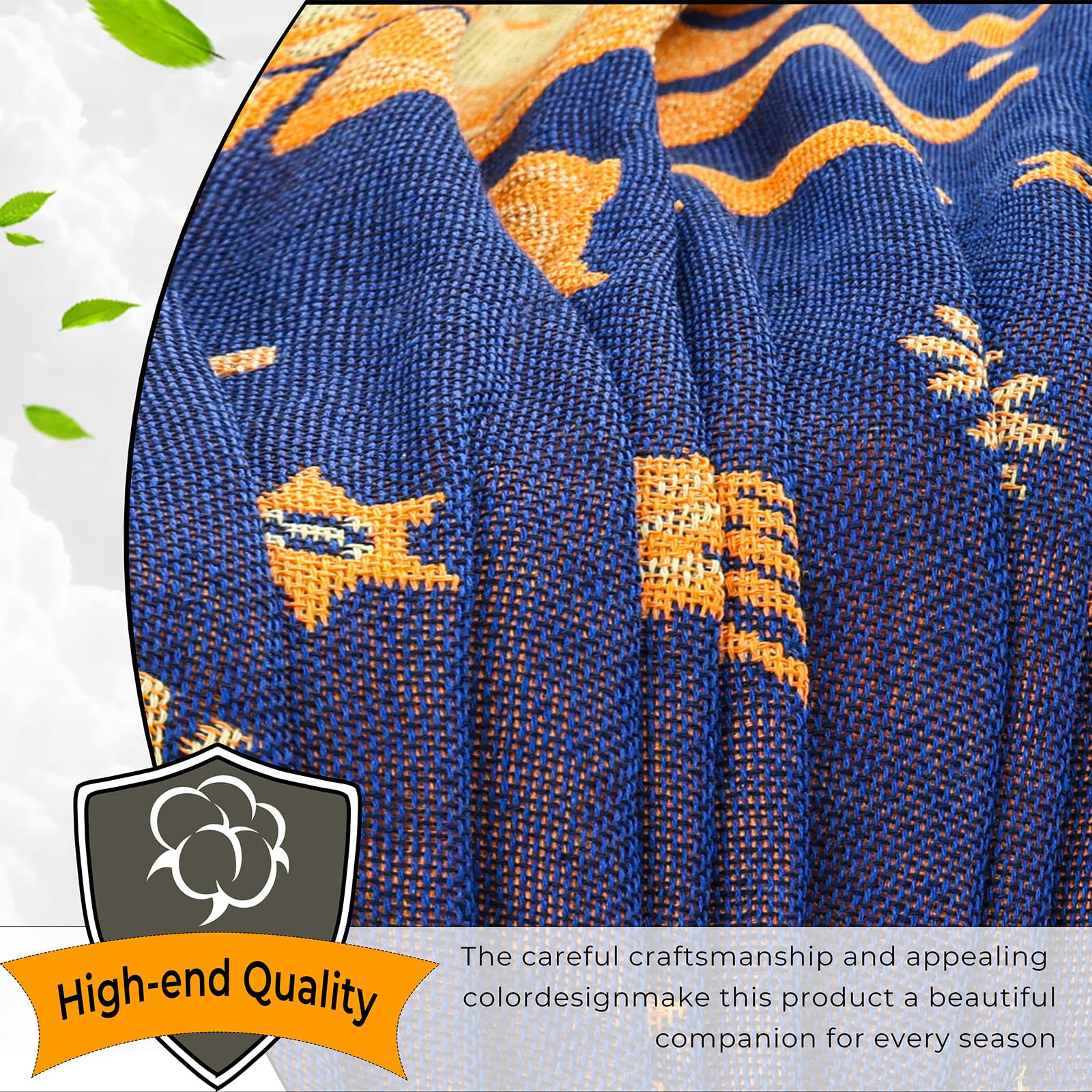 HOORDRY Grande coperta per divano, 180 x 230 cm, reversibile, motivo sole e luna, blu e giallo, in morbido misto cotone/poliestere, per divano a 3 posti, chaise longue, matrimoniale/king size