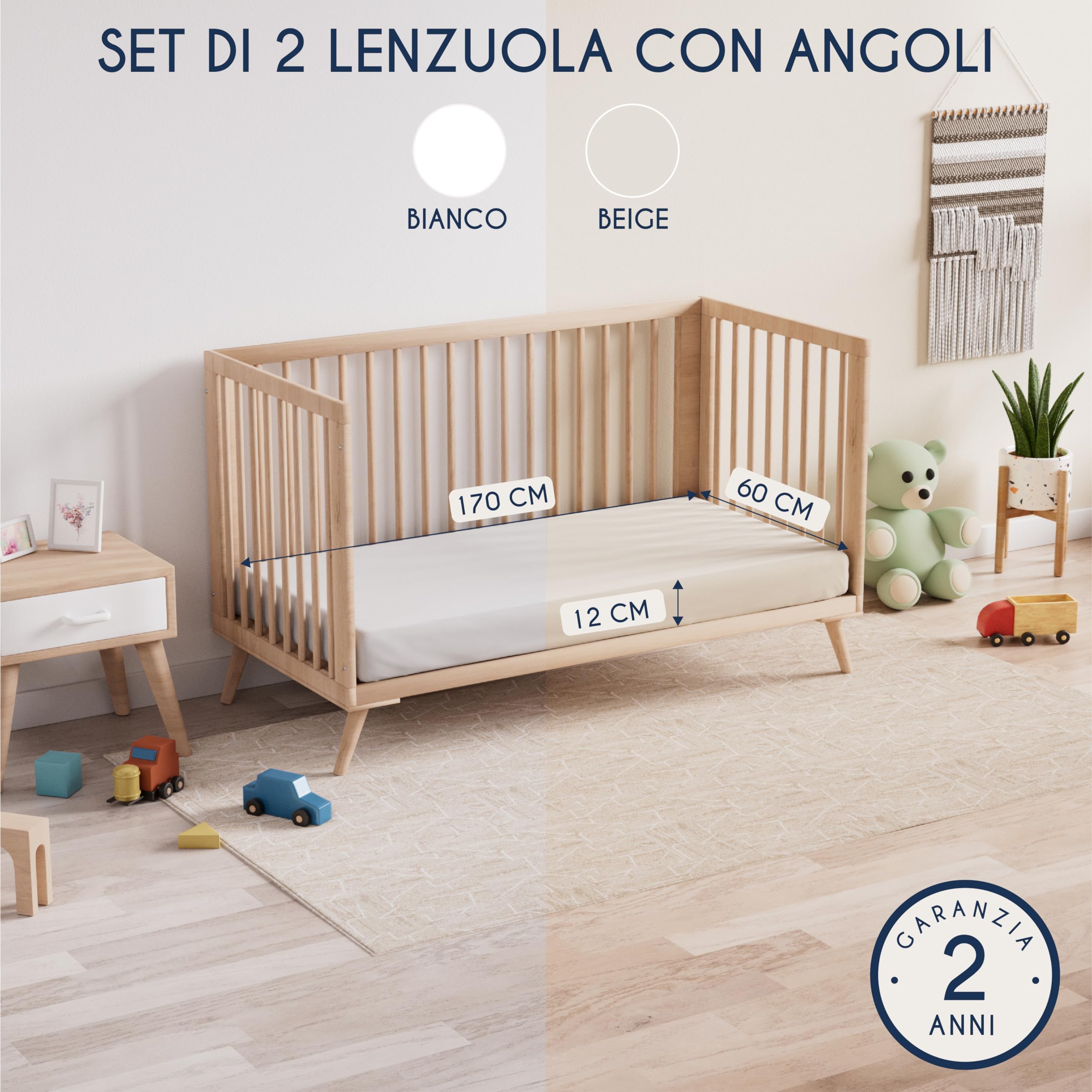Dreamzie Set 2 Lenzuolo con Angoli Cotone Bambini - 70x140 - Oeko Tex Certificato - Bianco E Beige - Lenzuolo Lettino 70x140