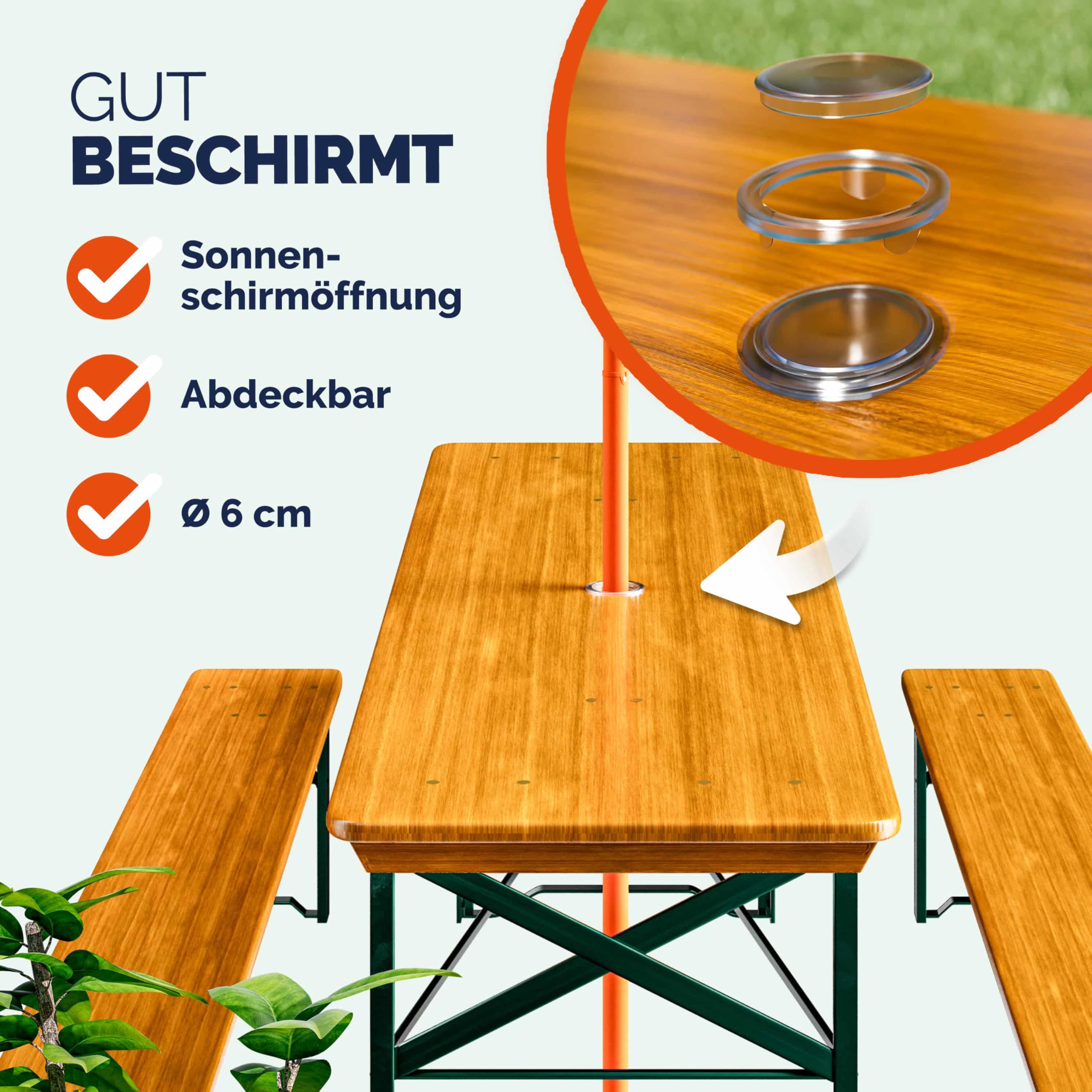 Casaria® Bierzeltgarnitur 170cm Klappbar Stabil 3 Teilig 2X Bierbank 1x Breiter Tisch Holz Biertischgarnitur Festzeltgarnitur Biergarten Biergarnitur