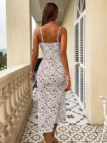 Miniatura 2 de Floerns Vestido midi sin mangas con estampado floral y cordón frontal para mujer