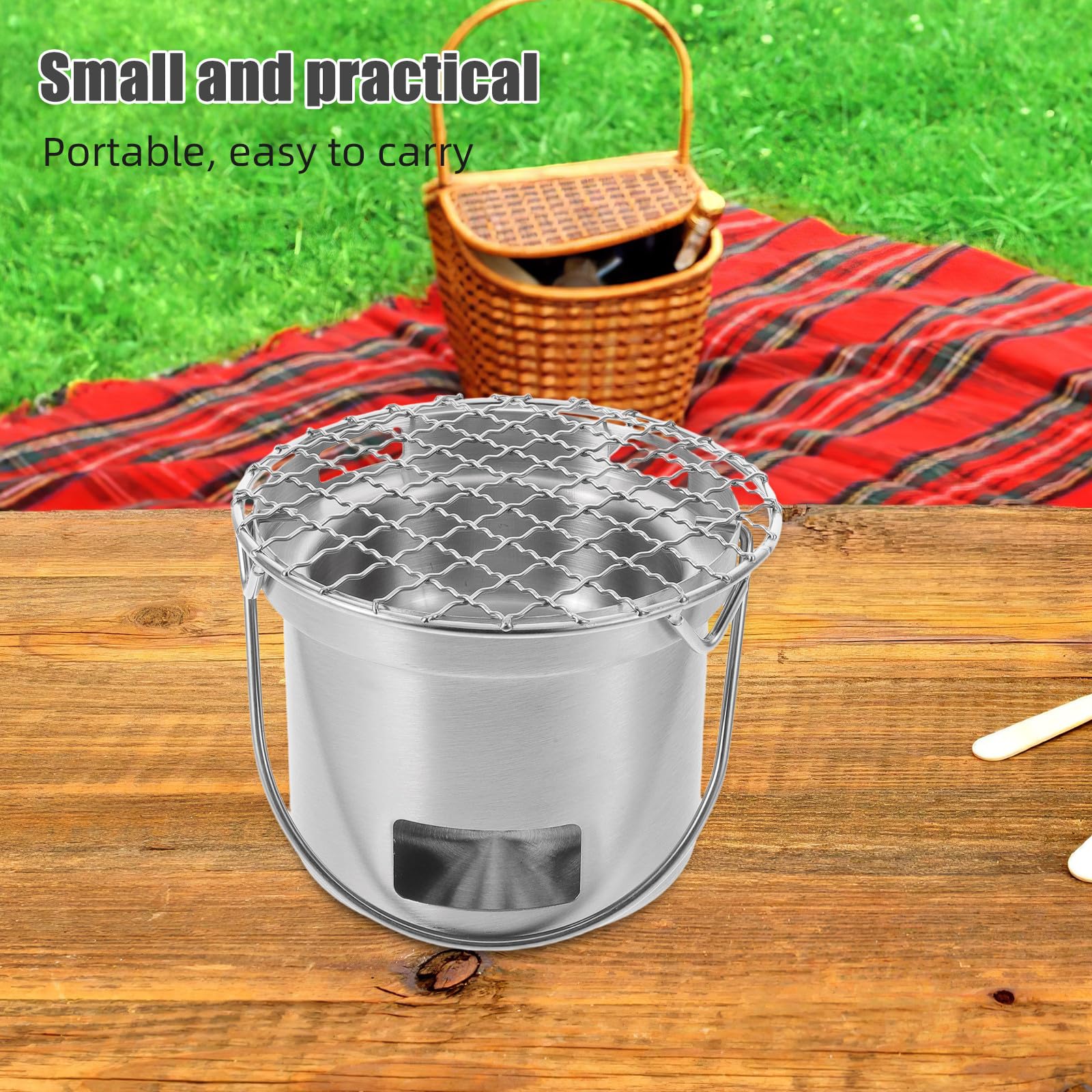 Gatuida Piccola griglia: piccola griglia per barbecue in acciaio inossidabile per tavolo da picnic da campeggio all'aperto - stufa portatile per barbecue a carbone per picnic in giardino