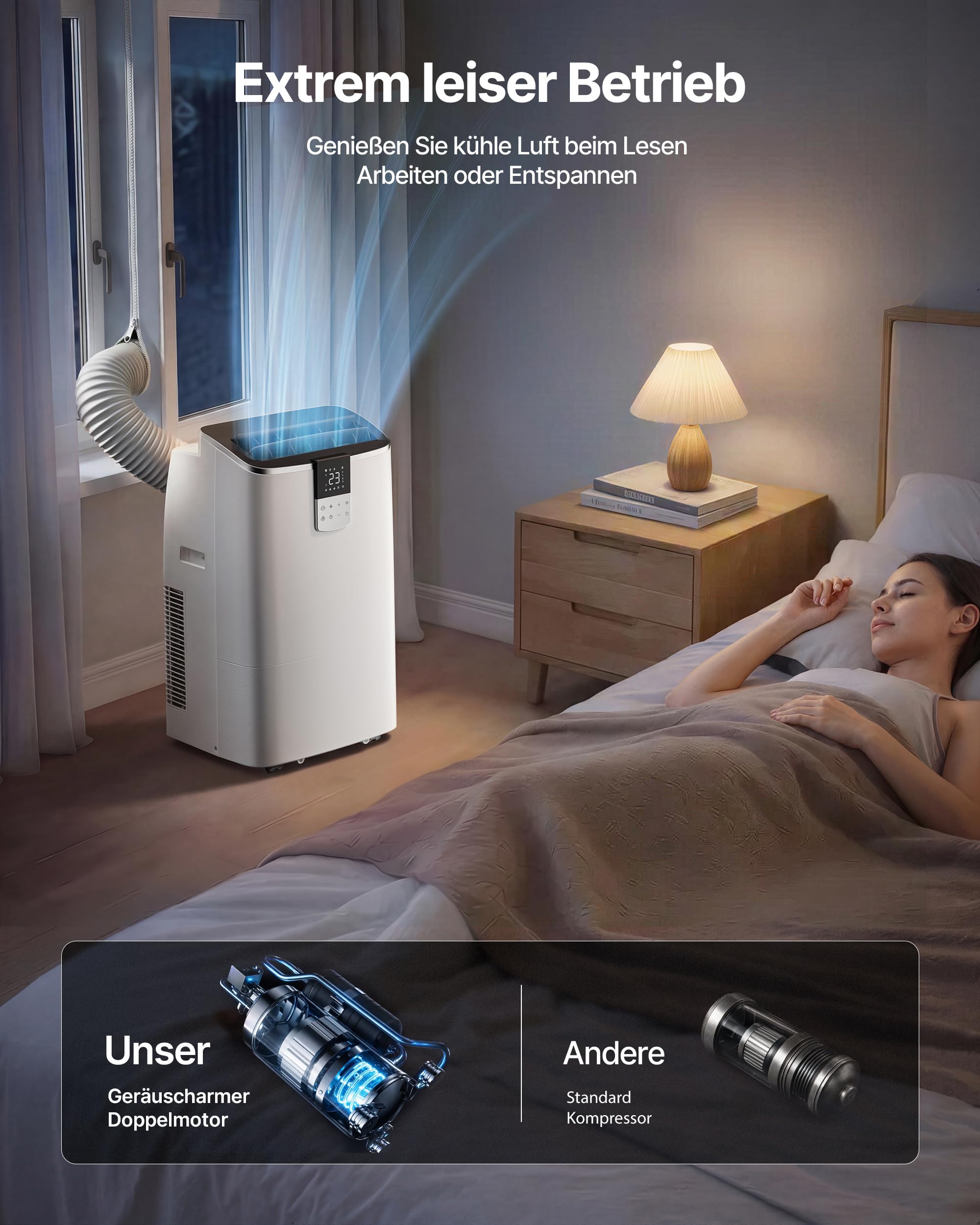 Mobile Klimaanlage 12000BTU mit Abluftschlauch | 4-in-1 Mobiles Klimagerät mit Fensterabdichtung | APP-Steuerung + Fernbedienung | Leiser Betrieb | 24h-Timer