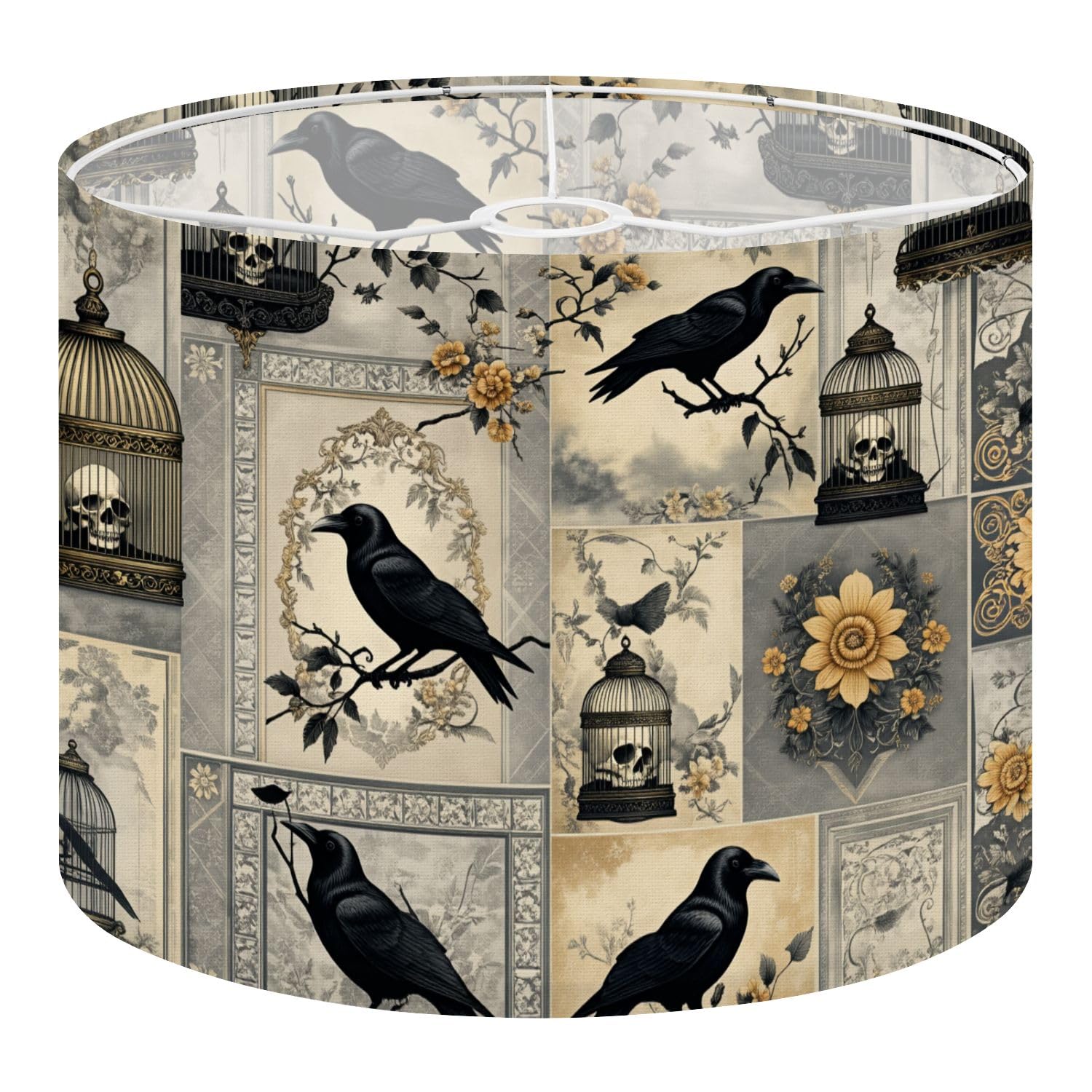 Drum Lamp Shade Large Lampshade Gothic Raven Skull Birdcage Floral Accents for Floor Lamps Table Lamps Pendant Light Linen Lampshades Replacement Bedside Light Shades