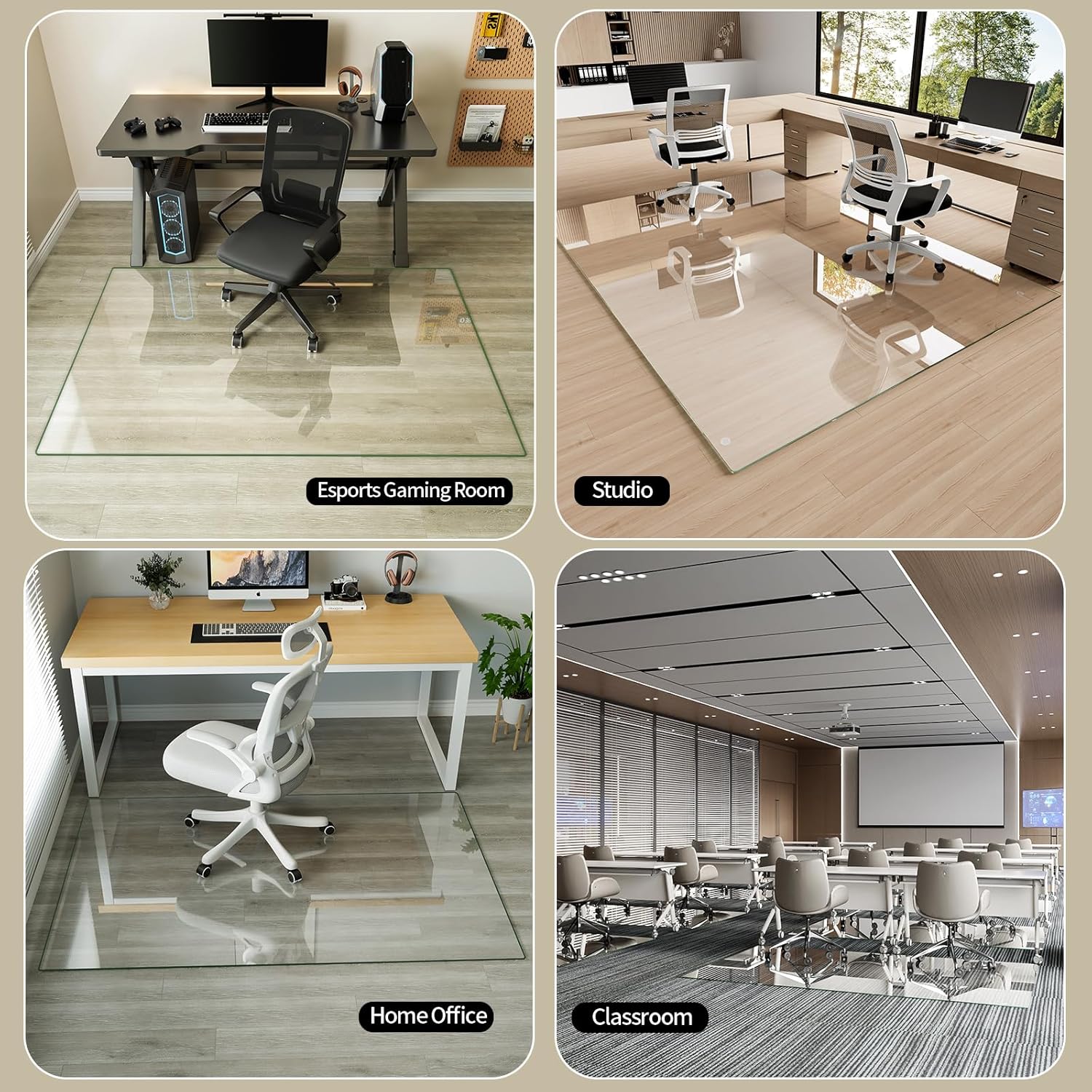 Koonmi Tempered Glass Chair Mat for Hardwood Floors & Carpets, 54" x 72“ Transparent Heavy Duty Office Floor Protector with Noise-Free Gliding Shatterproof for Home Office Desk