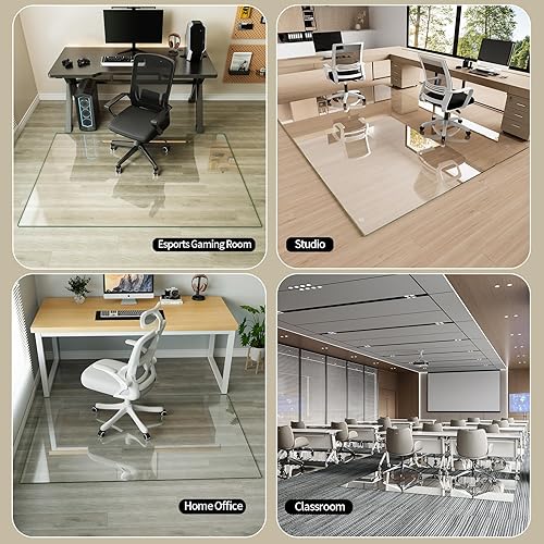 Vista 26 de Koonmi Tapete para silla de vidrio templado para suelos de madera dura y alfombras, 30 x 48 pulgadas, color gris, protector de piso de oficina