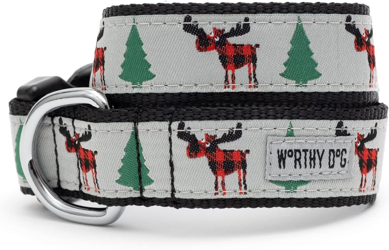 THE WORTHY DOG Collar for Large Dogs, Adjusts 15-21 inches, Durable Nylon Webbing, Quick Release Buckle, Buffalo Moose Pattern, Gray, Large