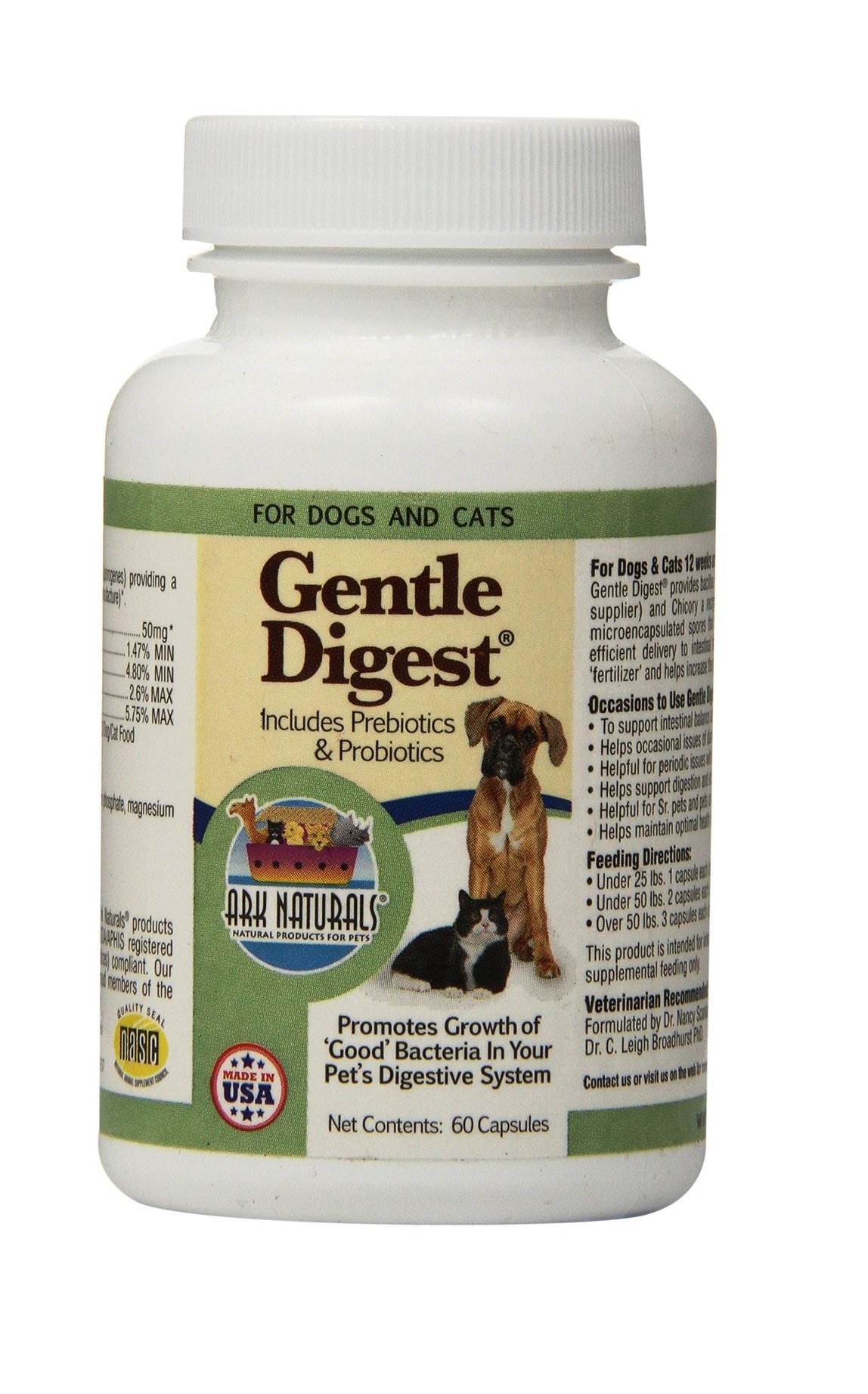Ark Naturals Gentle Digest for Dogs & Cats, 60-Count Capsules, 5 Pack