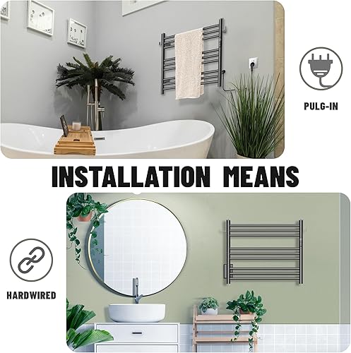 Miniatura 4 de K&KALONZO Calentador de toallas para baño, toallero térmico de 9 bares montado en la pared con temporizador integrado, calentador de toallas