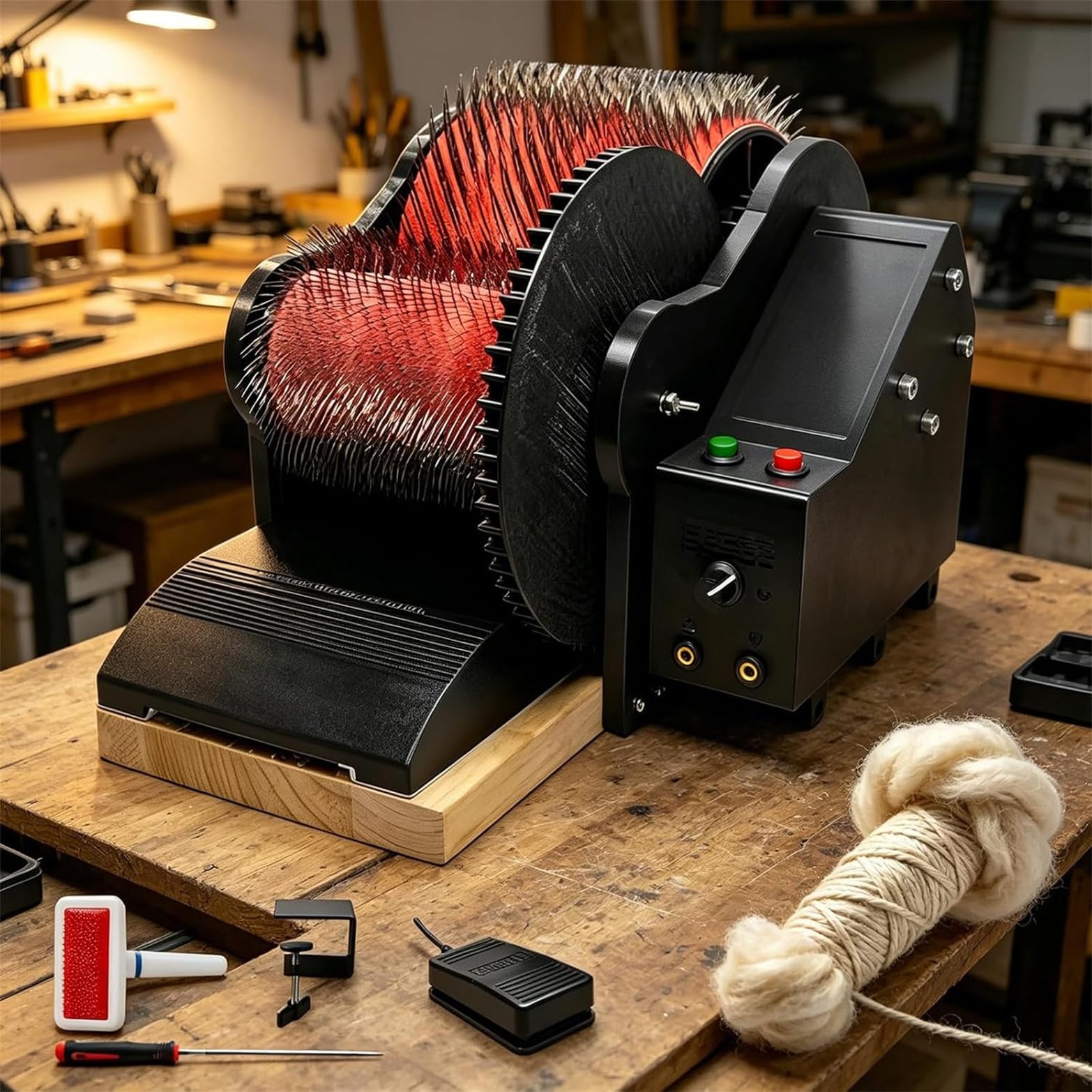 CYMYYDS Wool Carding Machine, Electric Wool Felt Drum Carder, Remove Fiber Impurities, Adjustable Forward and Reverse Speed, Fast Color Mixing Combing Spinning
