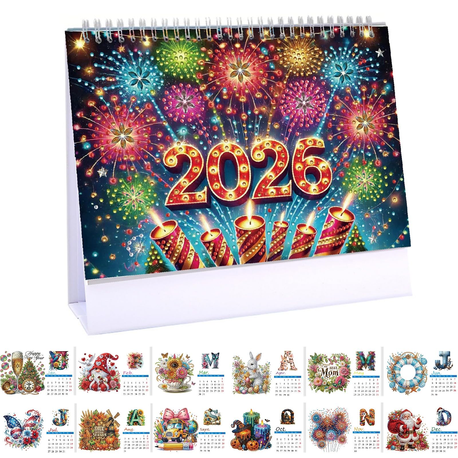 ARTopet 2026 DIY Diamond Art Desk Calendar Creative Design Thick Paper Calendar with To Do List Ornaments Diamond Art Painting Monthly Flip Tabletop Calendar for Home Office Planning-2026-01