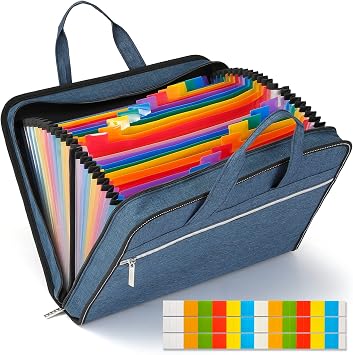 26 Pockets Expanding File Organizer, Portable Accordion File Folder with Handle, A4/Letter Size Document Organizer Bag with Zipper, 26 Pocket File Folder for Office, School, HomeTeal