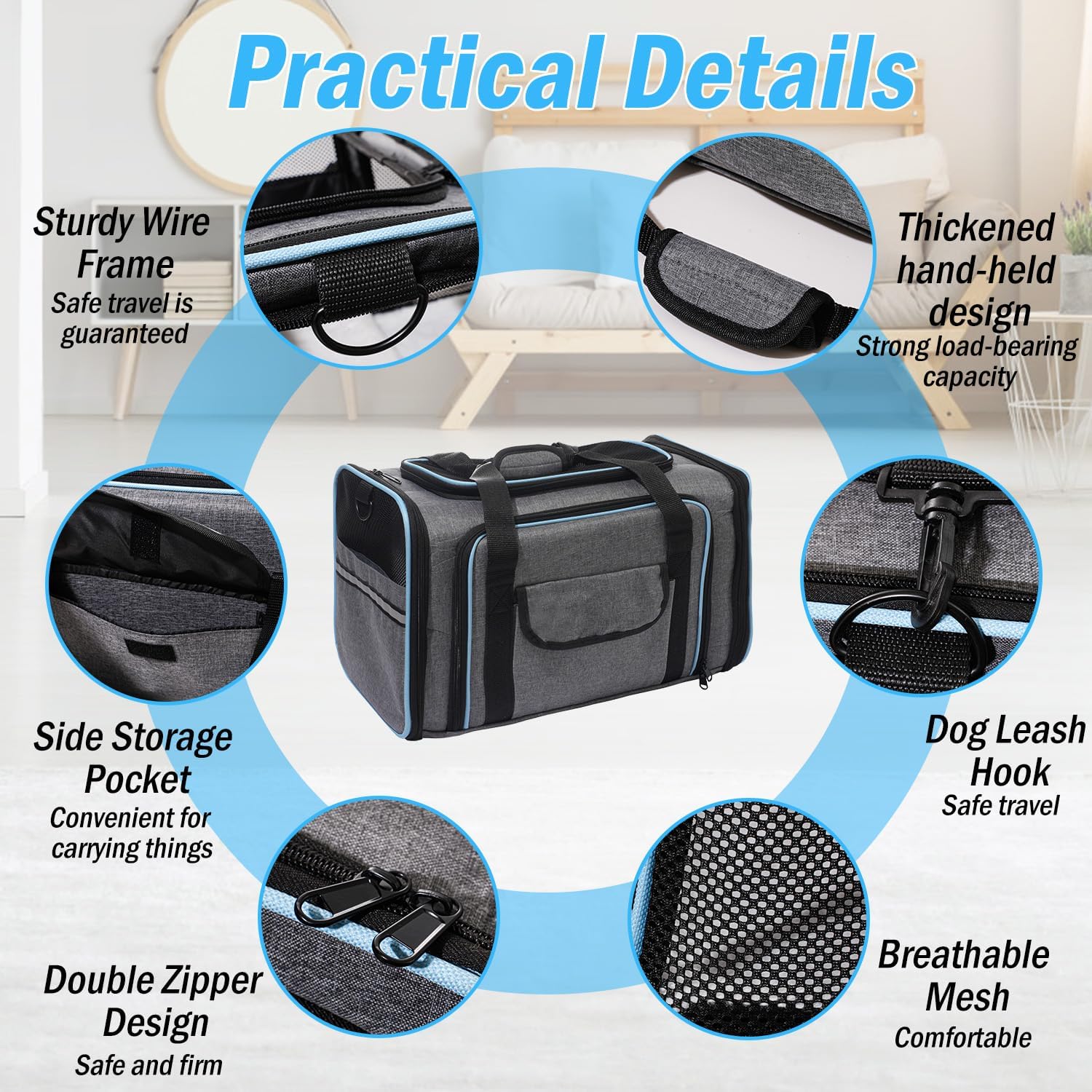 Vivicreate Pet Carrier for Small Dogs Airline Approved Dog Carrier Soft Sided Travel Bag with Mesh Ventilation Safety Leash and Shoulder Strap
