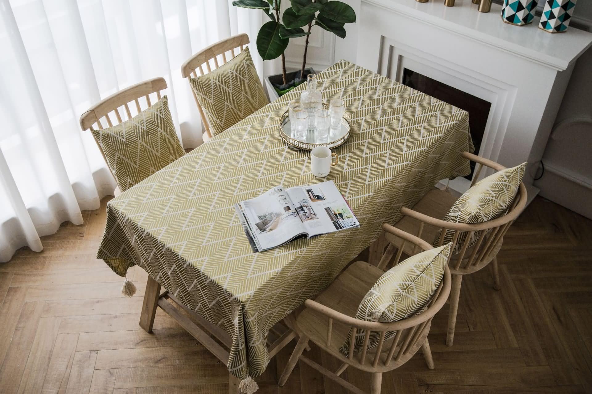 Mantel Rectangular Amarillo Terraza, Rayas Onduladas, de Poliéster Fácil de Limpiar, 135 x 300 cm, Mantel para Restaurante