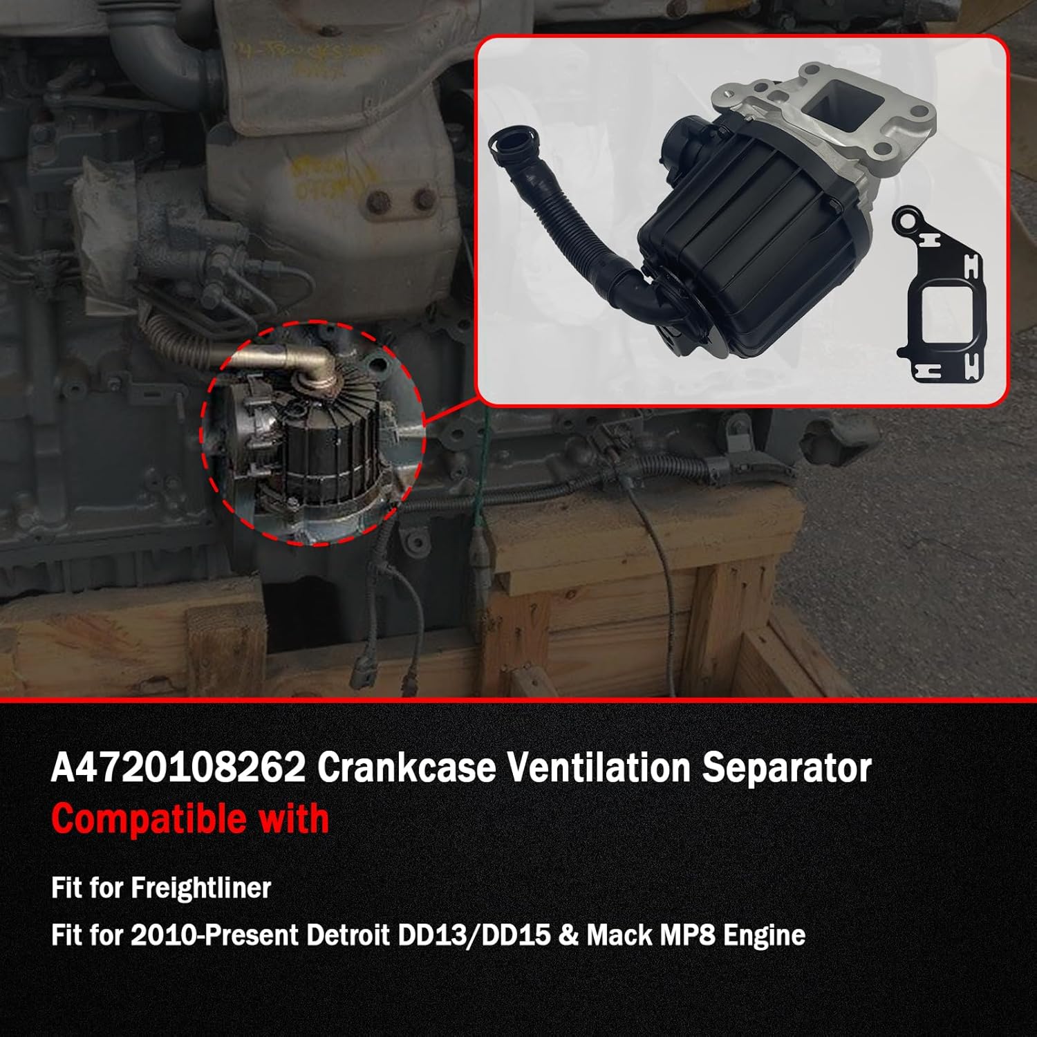 A4720108262 Crankcase Ventilation Separator with Gasket Fit for Freightliner Trucks, Compatible with 2010-2025 Detroit DD13/DD15 & Mack MP8 Engines, Replace # A4720104262 A4720102862 A4720105262