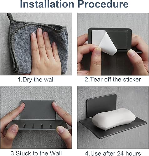 Miniatura 6 de Jabonera autoadhesiva, 2 piezas, soporte para jabón montado en la pared para ducha, para baño, bandeja de jabón de acero inoxidable blanco y negro