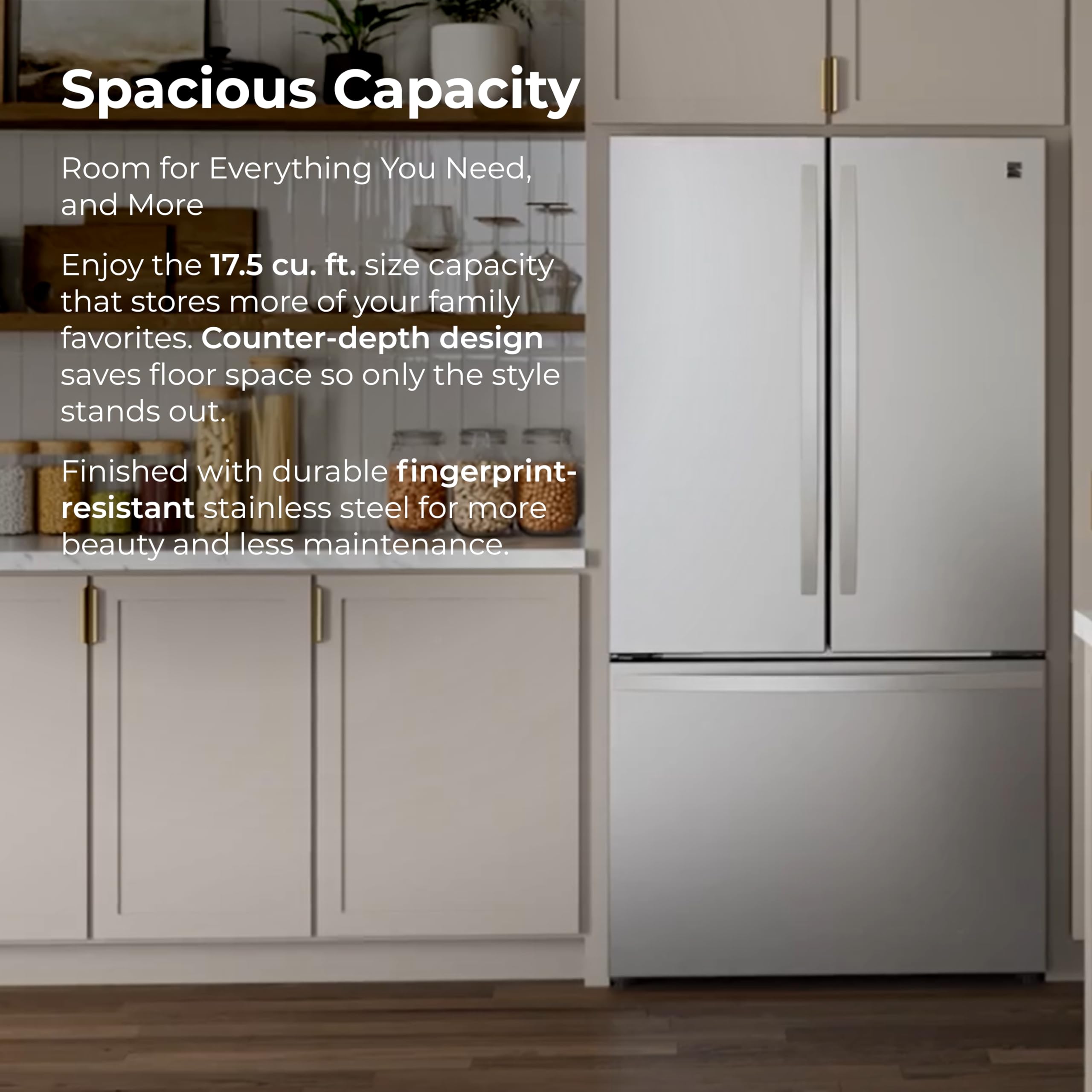 Kenmore 4675525 30' French Door Refrigerator with Freezer - Accela Chill, Ice Maker, Adjustable Glass Shelves, ENERGY STAR Certified, 17.5 cu. ft. Capacity - Fingerprint Resistant Stainless Steel