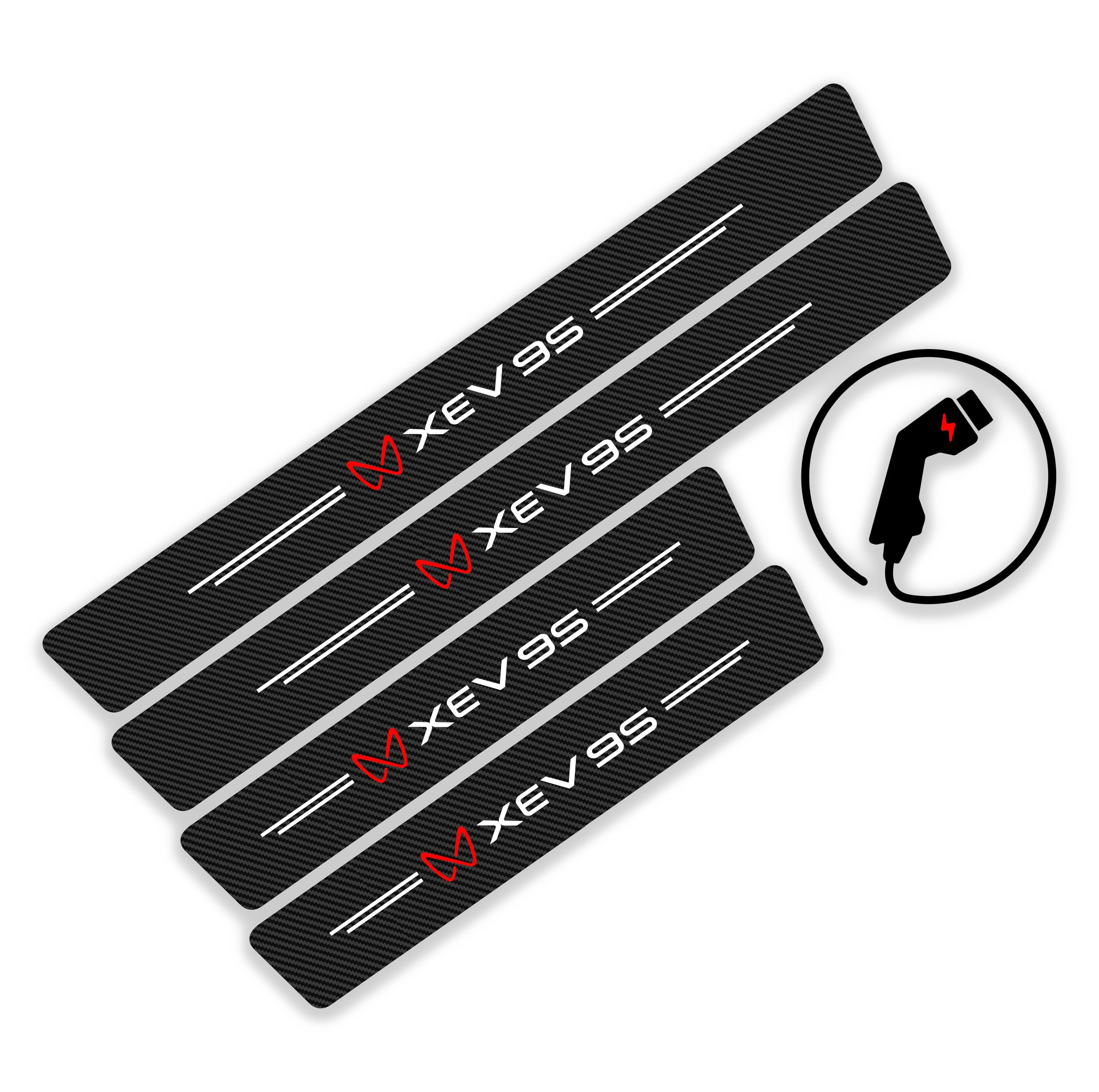 Car Door Carbon Fibre Wrap Sill Anti-Scratch Guard Protector for Mahindra 9S EV Black Carbon and White Logo 4 pcs Front and Rear-image-26