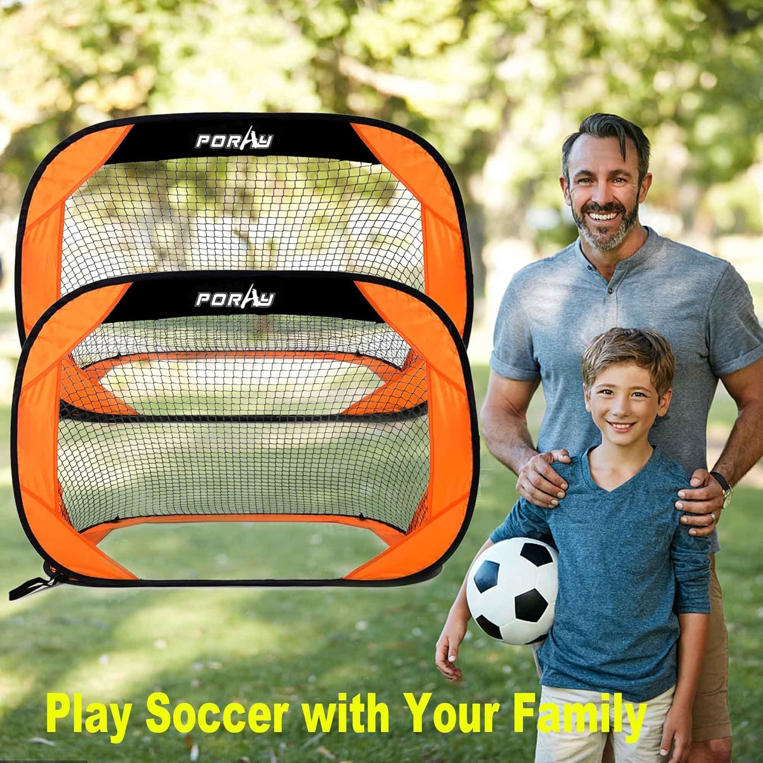 Porayhut Pop up Soccer Goal and Ball Sets, Portable Soccer Net for Training,Set of 2, Easy Assembly with Compact Carrying Bag,Gift for Kids with Pump and 8 Stakes