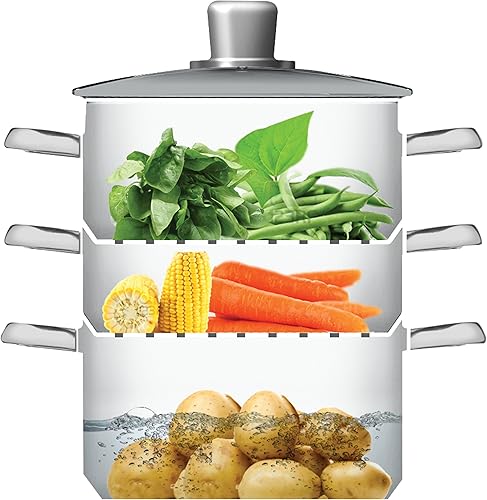 Miniatura 3 de Kitchen Craft Sartén vaporera de 3 niveles en caja de regalo, 7.9 in (8 pulgadas), color plateado