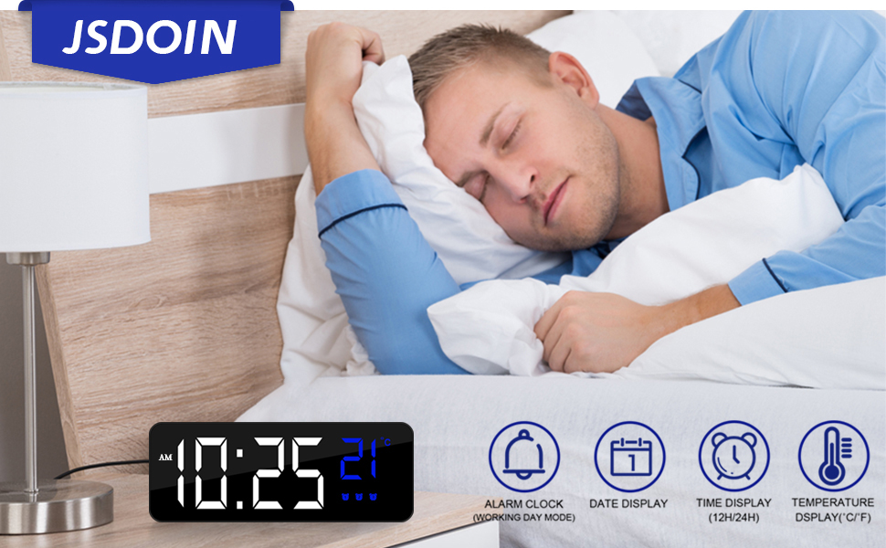 Jsdoin Sveglia Digitale LED - Con Temperatura, 3 Sveglie, USB/Batteria, Oscuramento Notturno