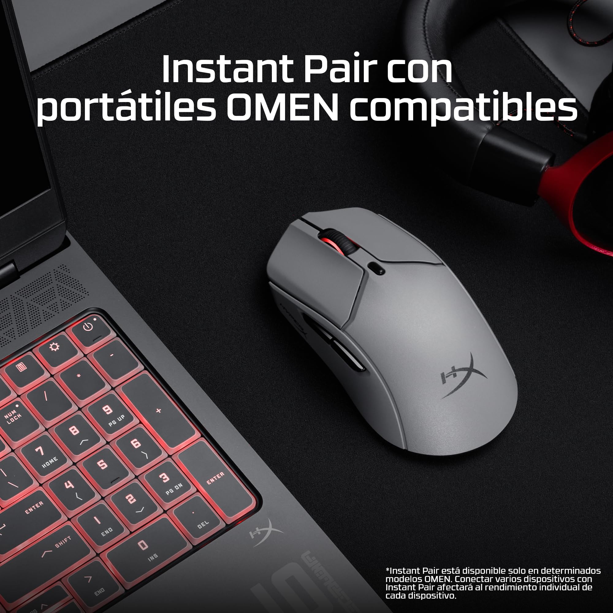 HyperX Pulsefire Haste 2 Pro - Ratón Gaming inalámbrico, RGB, Ultra-Ligero 61g, 4K, batería 90h, 6 Botones ópticos, OMEN Instant Pair, Color Gris