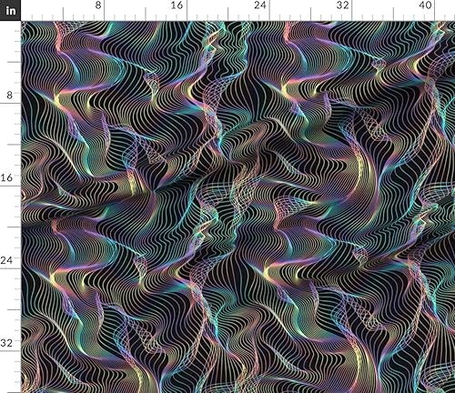 Miniatura 4 de Spoonflower Tela  Líneas abstractas psicodélicas Neon Tech Vaporwave Holografía Synthwave impresa en tela de algodón de firma de pétalos por The