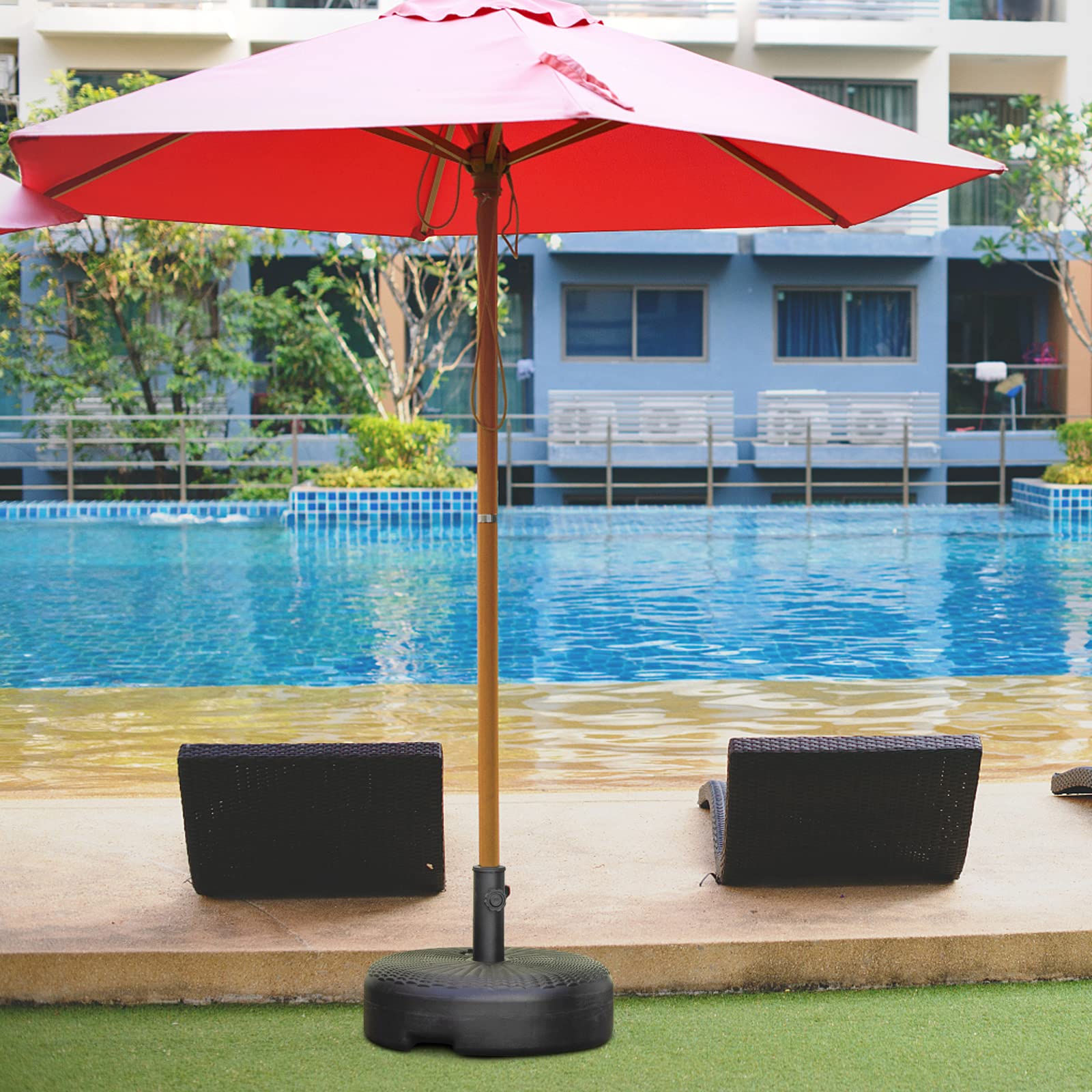 Tangkula Fillable Umbrella Base Stand, Water & Sand Filled 66 lbs Heavy-Duty Patio Umbrella Weighted Stand, 18 Inches Outdoor Umbrella Base for 9-10 ft Table Market Offset Pool Umbrella