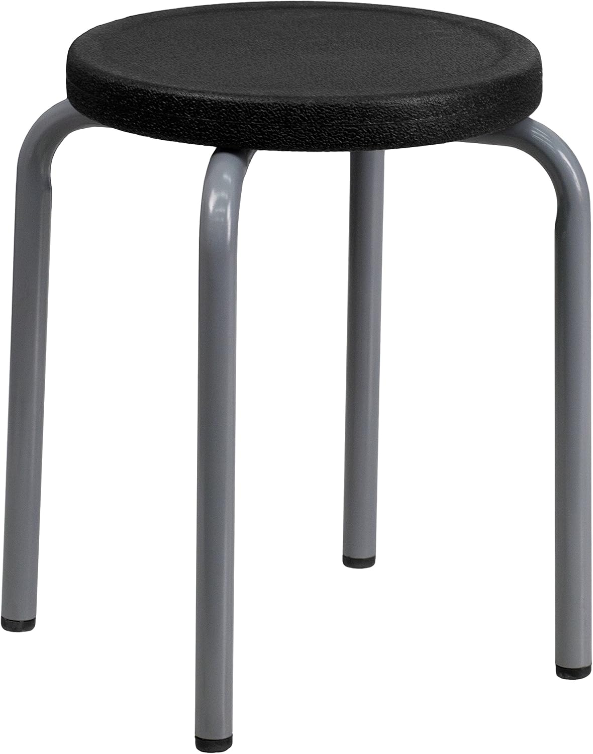 EMMA + OLIVER Stackable Stool with Black Seat and Silver Powder Coated Frame